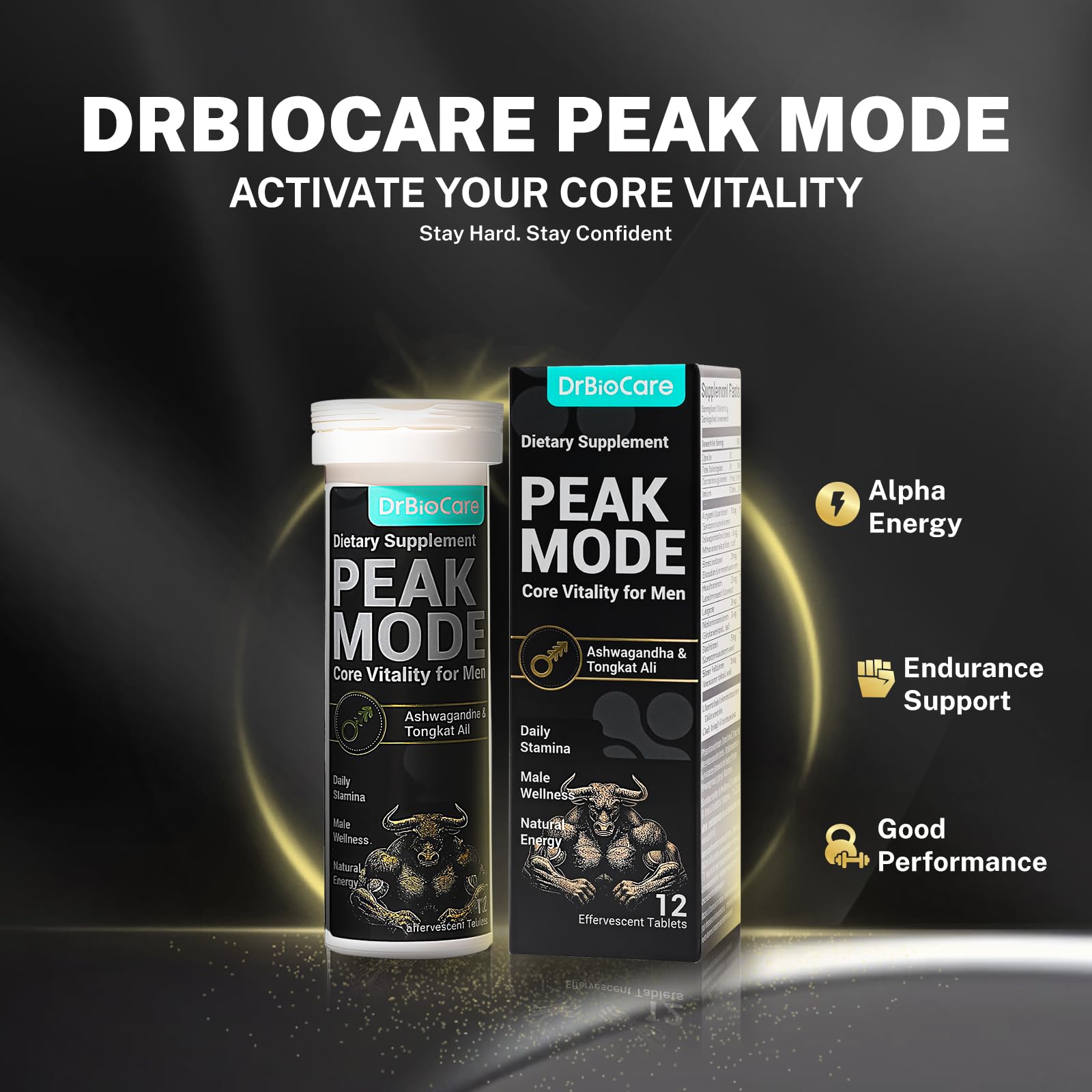 DrBioCare Peak Mode Core Vitality for Men 7-in-1 Effervescent Tablets | Tongkat Ali, Maca & L-Arginine，Ashwagandha, | Boost Stamina, Drive & Blood Flow for Good Performance | Berry Flavor 24 Tablets DrBioCare Au supplements