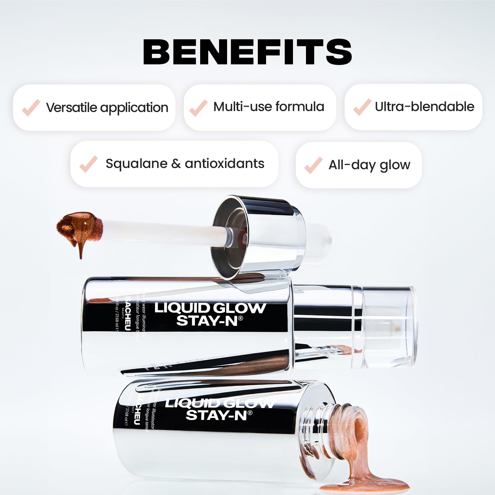 Sacheu Liquid Glow STAY-N Liquid Highlighter & Illuminator Makeup — 30ml Long Lasting Luminous Glow Lightweight Dewy Finish, Glow Getter Sacheu Au supplements