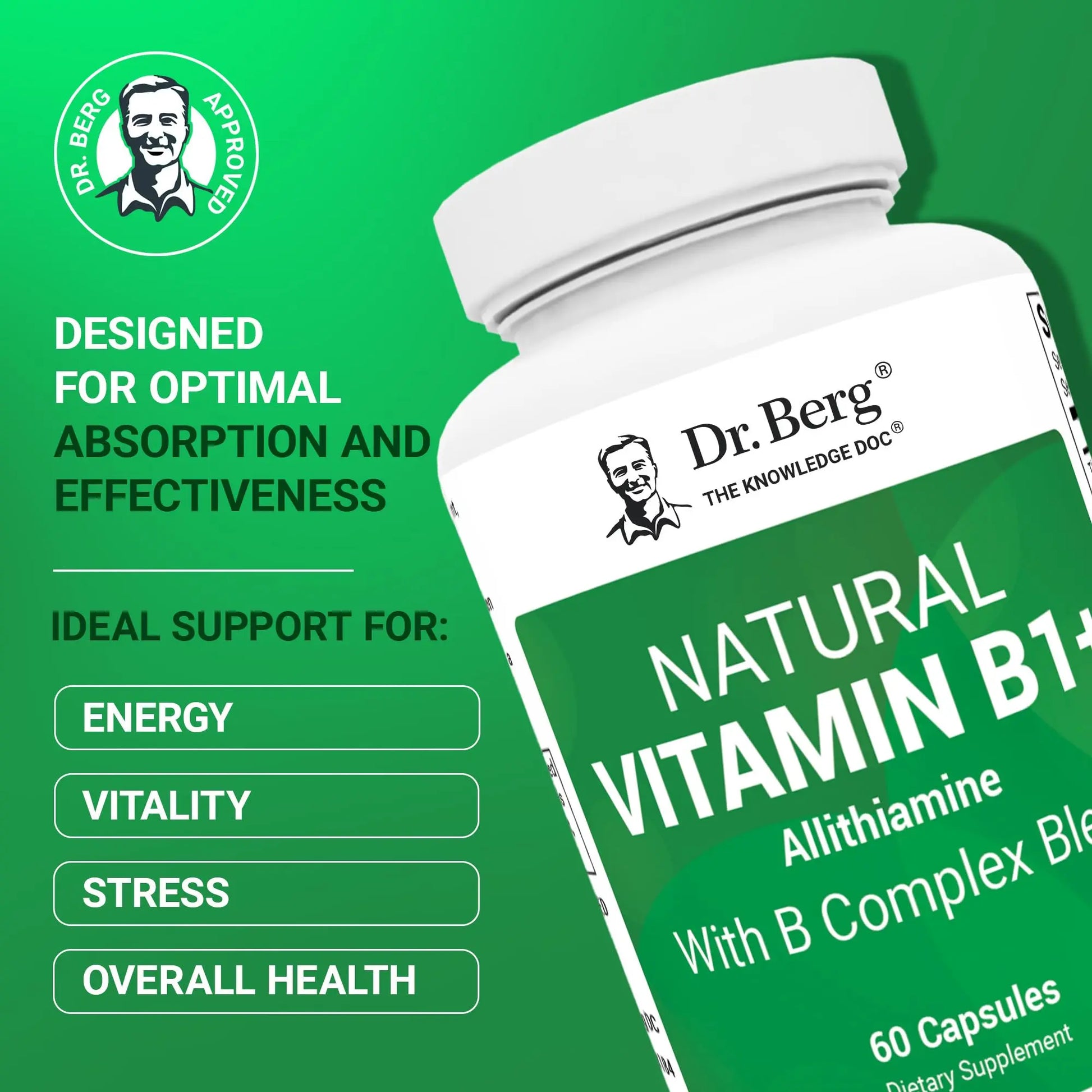 Dr. Berg Natural Vitamin B1 B6 B12 Complex - Allithiamine Vitamin B1 Supplement with 8 Essential Vitamin B Complex for Men & Women Including Thiamin Dr. Berg Nutritionals Au supplements