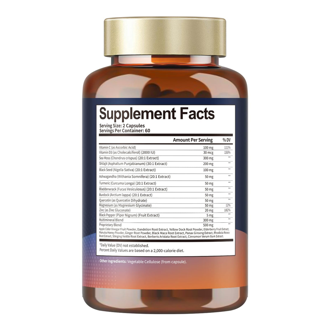 25-in-1 Sea Moss Black Seed Oil Ashwagandha Ginger Shilajit Supplement, Sea Moss Capsules Pro with Bladder Burdock Ceylon Cinnamon Berberine ACV Manuka VIT C & D3 for Men Women, 120 Vegan Caps Totaria Au supplements