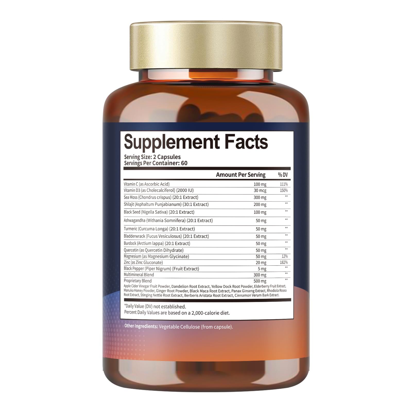 25-in-1 Sea Moss Black Seed Oil Ashwagandha Ginger Shilajit Supplement, Sea Moss Capsules Pro with Bladder Burdock Ceylon Cinnamon Berberine ACV Manuka VIT C & D3 for Men Women, 120 Vegan Caps Totaria Au supplements