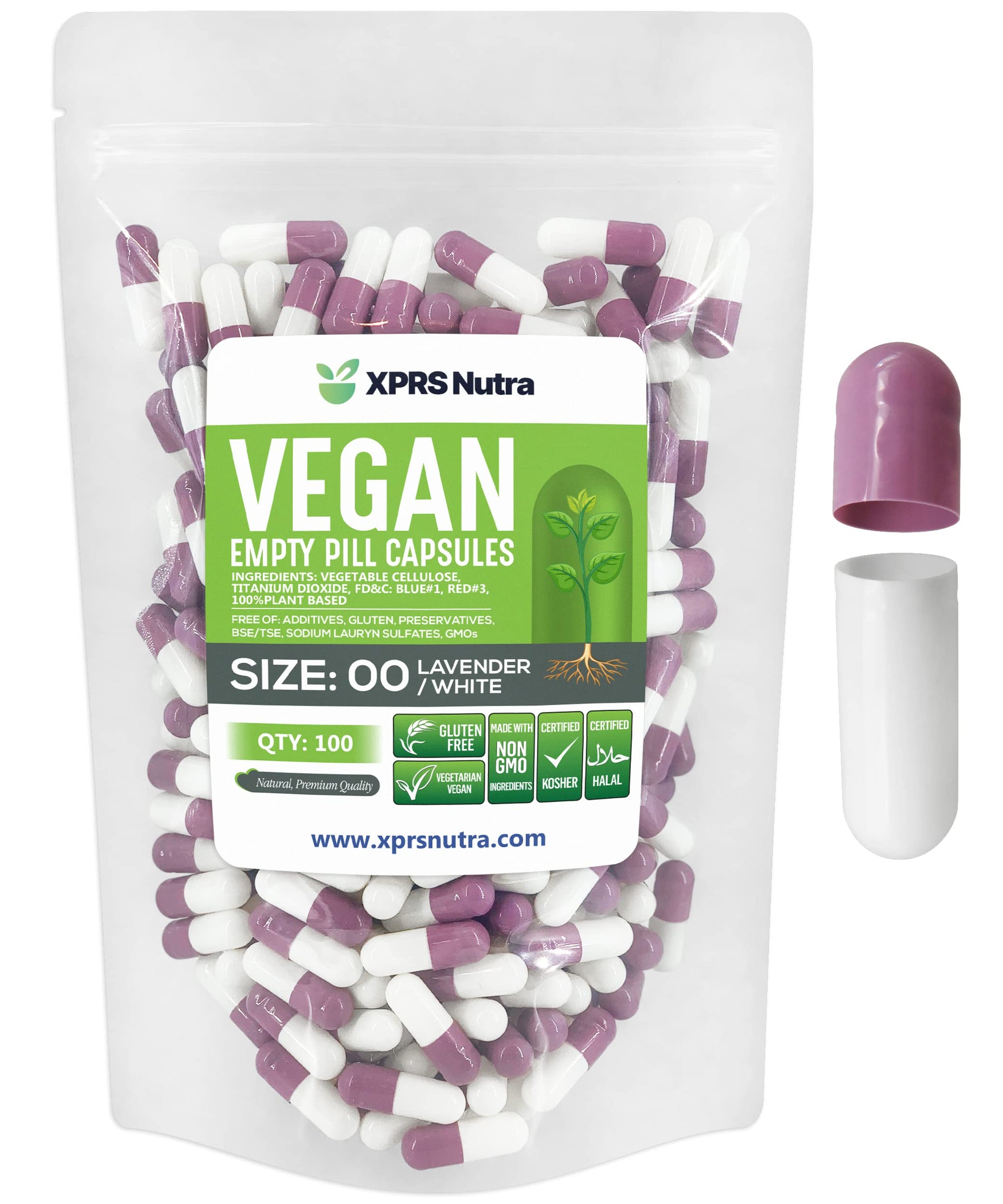 XPRS Nutra Size 00 Empty Capsules - 100 Count Empty Vegan Capsules - Vegetarian Empty Pills - DIY Vegetable Capsule Filling- Veggie Pill Caps (Lavender/White) XPRS Nutra Au supplements