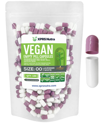 XPRS Nutra Size 00 Empty Capsules - 100 Count Empty Vegan Capsules - Vegetarian Empty Pills - DIY Vegetable Capsule Filling- Veggie Pill Caps (Lavender/White) XPRS Nutra Au supplements