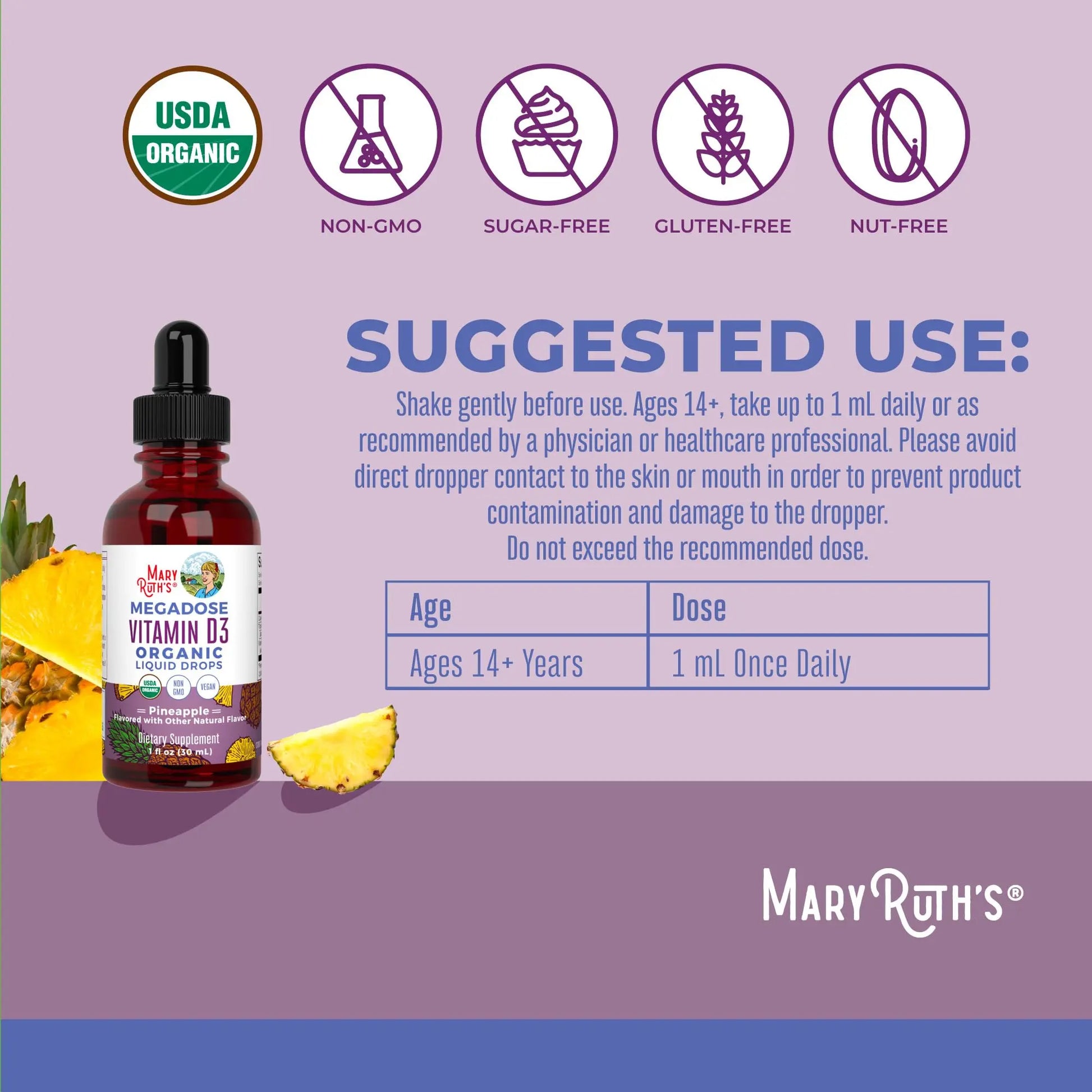 MaryRuth Organics Vitamin D3 Liquid Drops | Megadose 4000 IU | USDA Organic Liquid Vitamin D Spray for Adults & Kids | Immune Support & Bone Health | Vegan | Gluten Free | Non-GMO | 30 Servings MARYRUTH'S Au supplements
