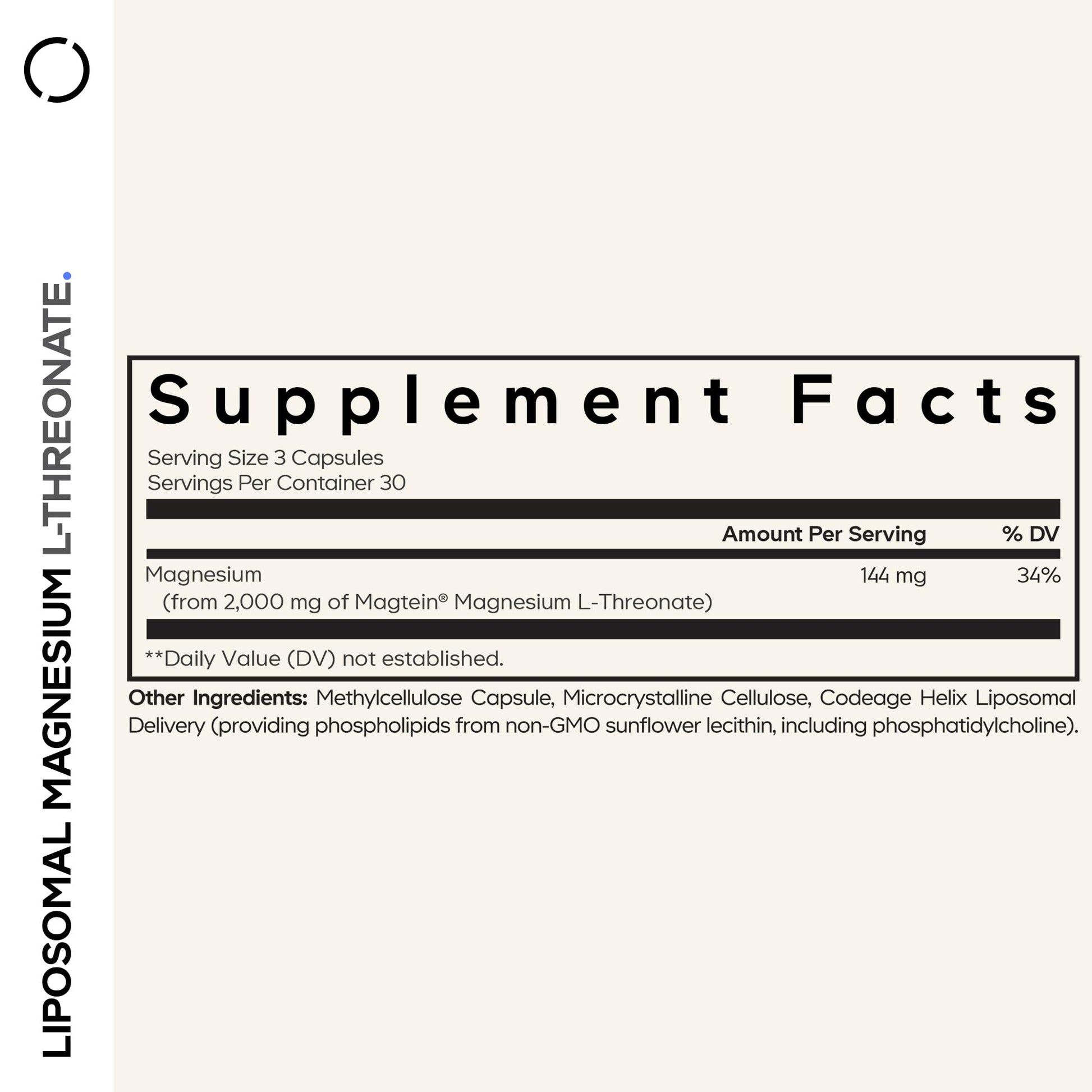Codeage Liposomal Magnesium L-Threonate Supplement, Patented Magtein Magnesium Threonate for Brain Health, Memory and Cognitive Function Support, Bioavailable, Non-GMO - 90 Capsules Codeage Au supplements