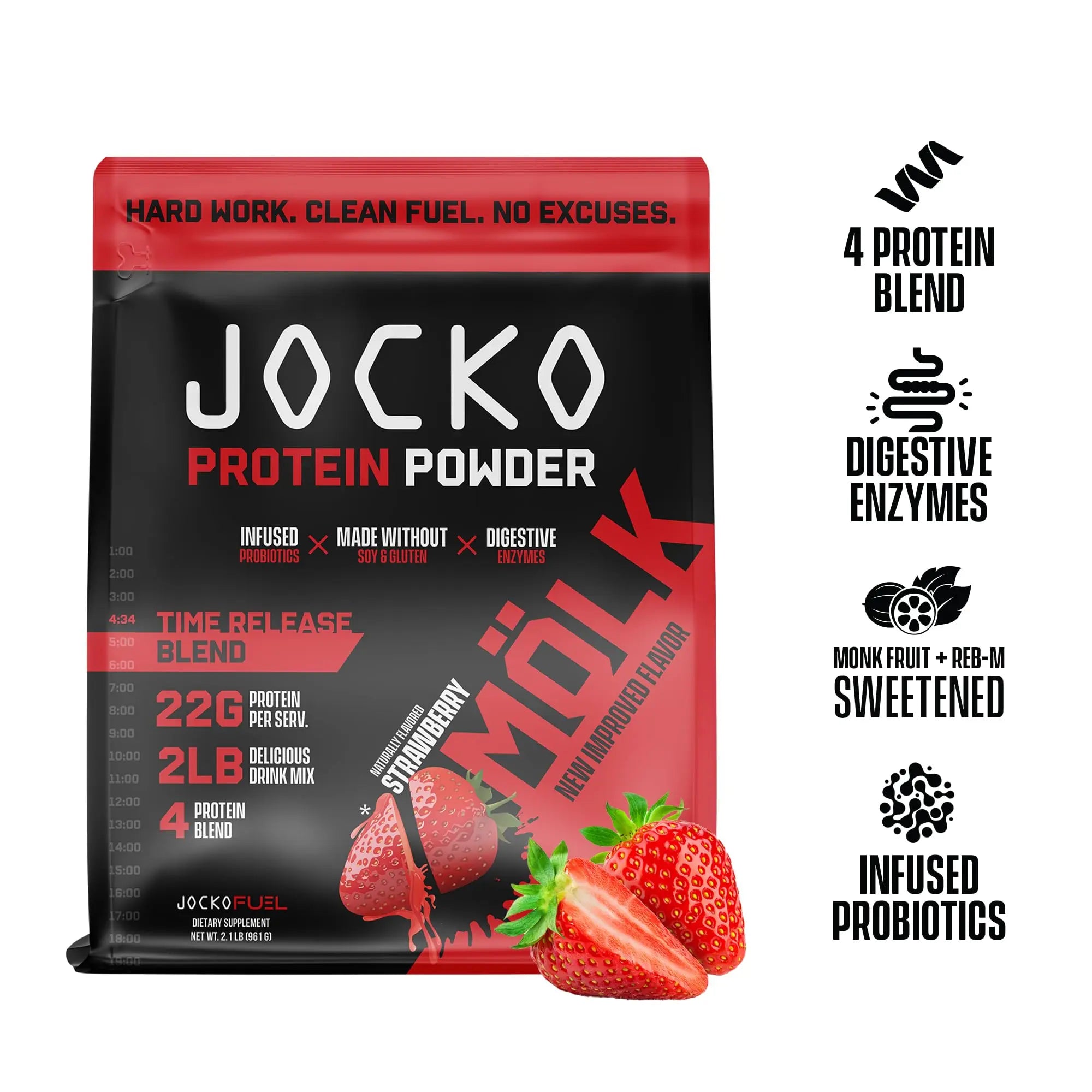 Jocko Mölk Whey Protein Powder (Strawberry) - Keto, Probiotics, Grass Fed, Digestive Jocko Fuel Au supplements