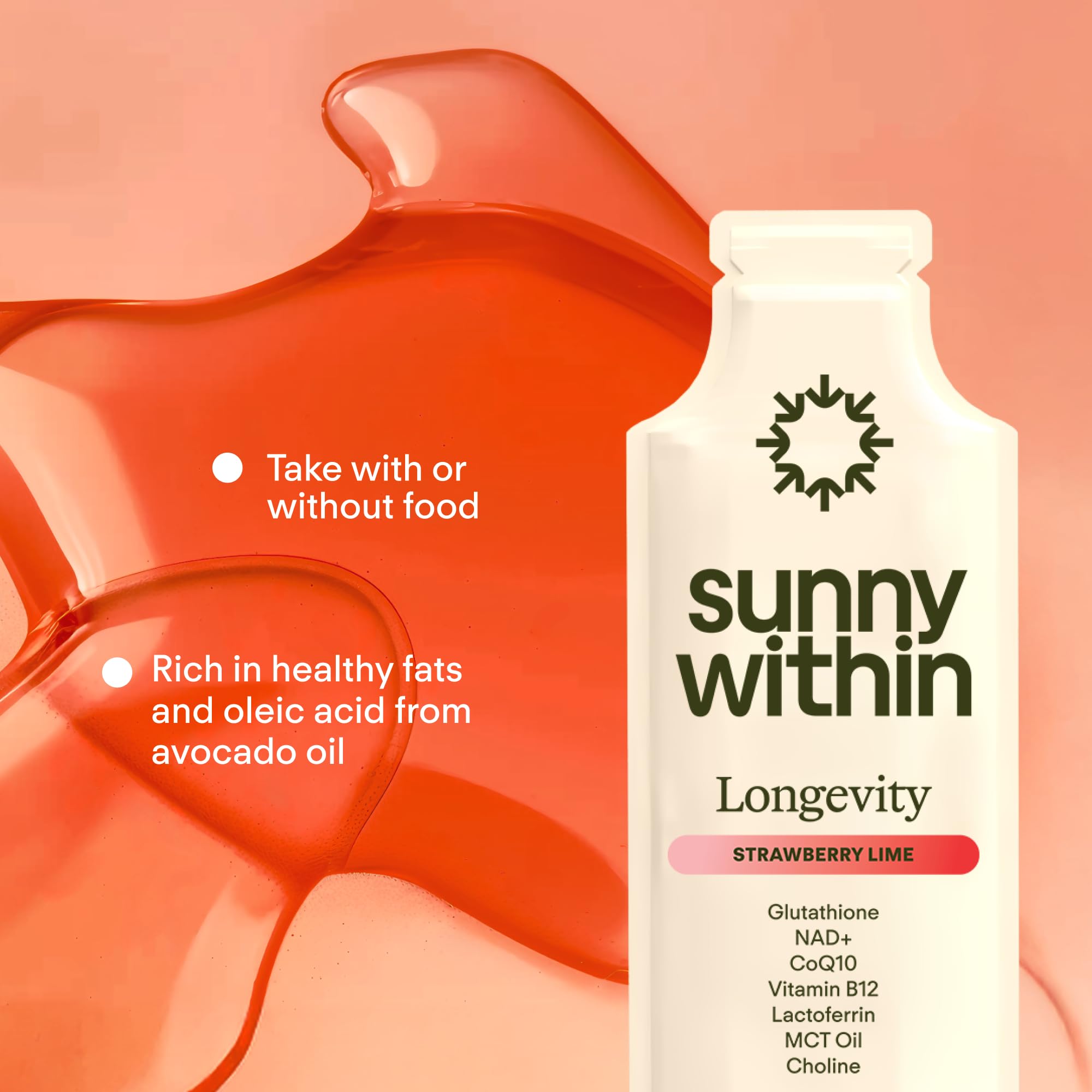 Sunny Within - Liposomal Glutathione Supplement NAD+ Longevity Mix w/Liquid NAD+, CoQ10, B12, MCT & Avocado Oil – Cellular Health, Energy, Brain, Gut & Heart Support* – Strawberry Lime – 30 Pouches Sunny Within Au supplements