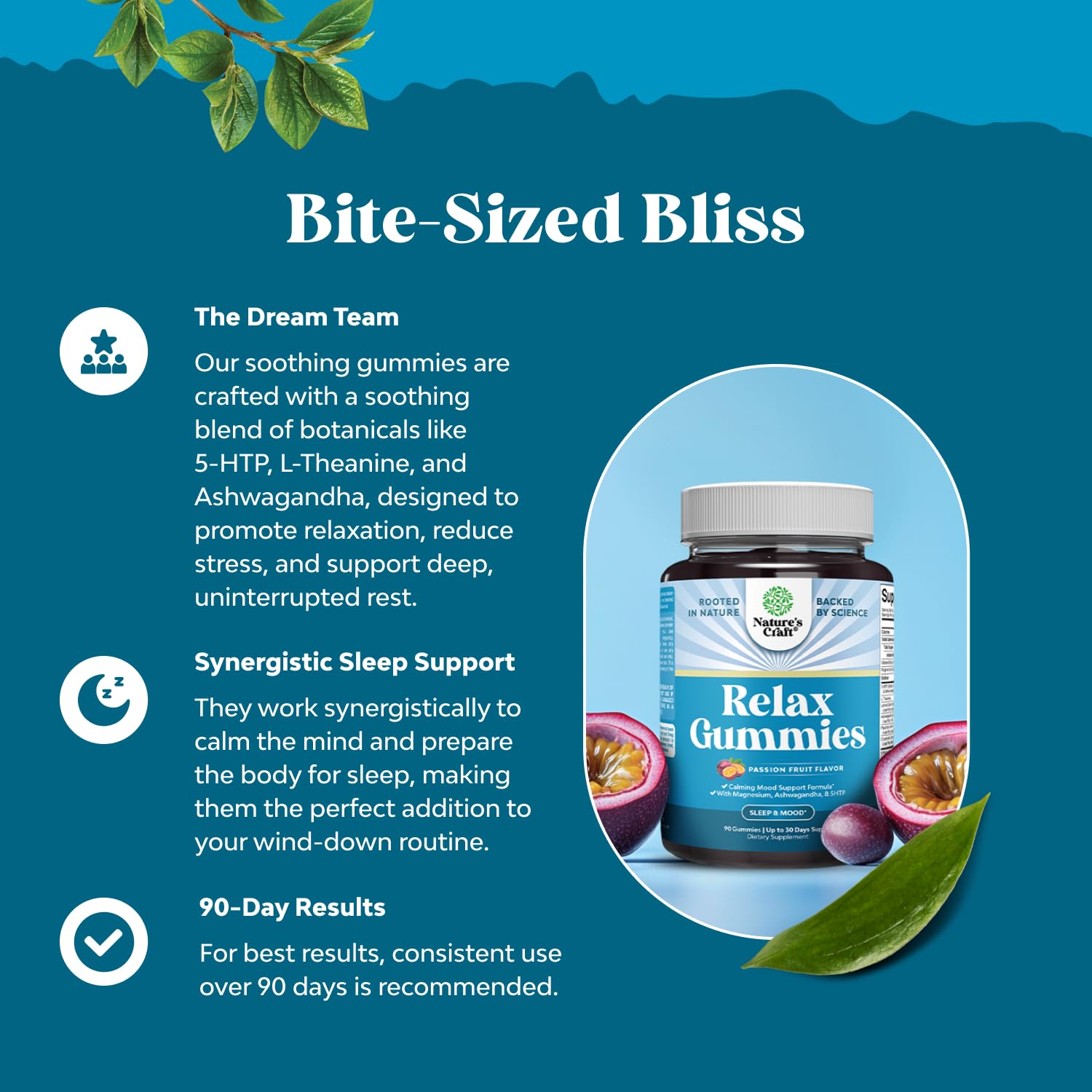 Pure Calm and Relaxing Magnesium Supplement - Magnesium for Stress Support & Rest Ease for Adults - High Absorption Mg Citrate Gummies with L Theanine & Ashwagandha for Muscle Cramps - 90 Count Natures Craft Au supplements