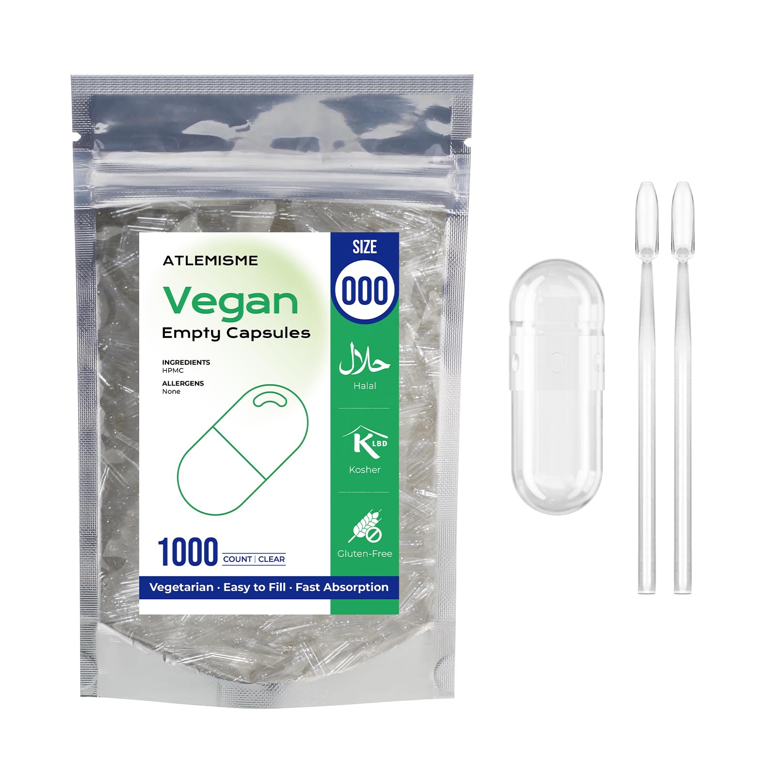 ATLEMISME Empty Vegan Capsules Size 000-1000 Count Vegetable Capsules for DIY Filling with 2 Micro Lab Spoons ATLEMISME Au supplements
