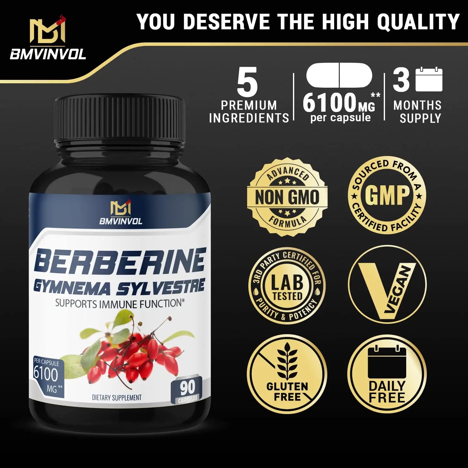 BMVINVOL 5-in-1 Berberine Supplement 6100mg with Ceylon Cinnamon, Gymnema BMVINVOL Au supplements