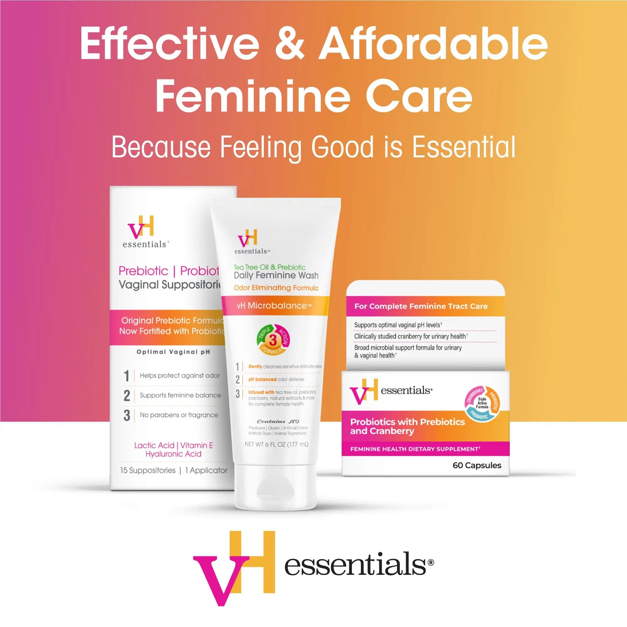 vH Essentials Boric Acid Plus Vaginal Suppositories, Prebiotic Infused with Soothing Aloe Vera, pH Support Formula Fights Odor and Promotes Freshness, 600mg Boric Acid, 30 Count vH essentials Au supplements