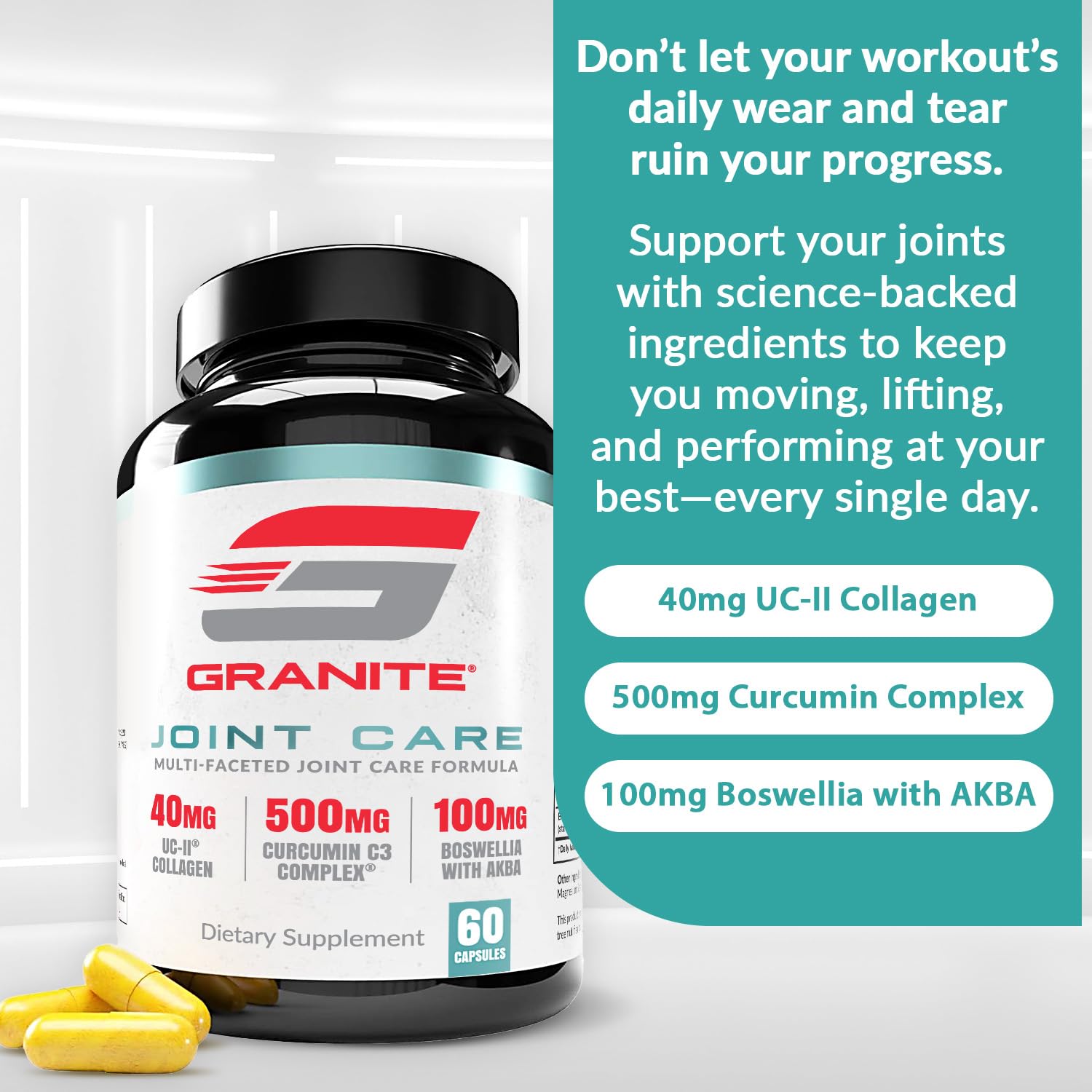 Granite Joint Care: Premium UC-II Collagen, Turmeric Curcumin C3, AKBA Boswellia + More - All-in-One Support for Joint Mobility, Comfort & Strength (60ct) Granite Supplements Au supplements