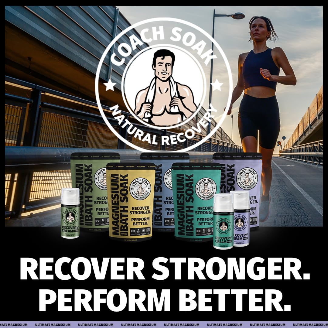Coach Soak Magnesium Cream with MSM in Pump Bottle - Natural Recovery Cream with Magnesium Chloride & Menthol - Fast-Absorbing for Muscles & Joints, Lavender 3.4oz Coach Soak Au supplements