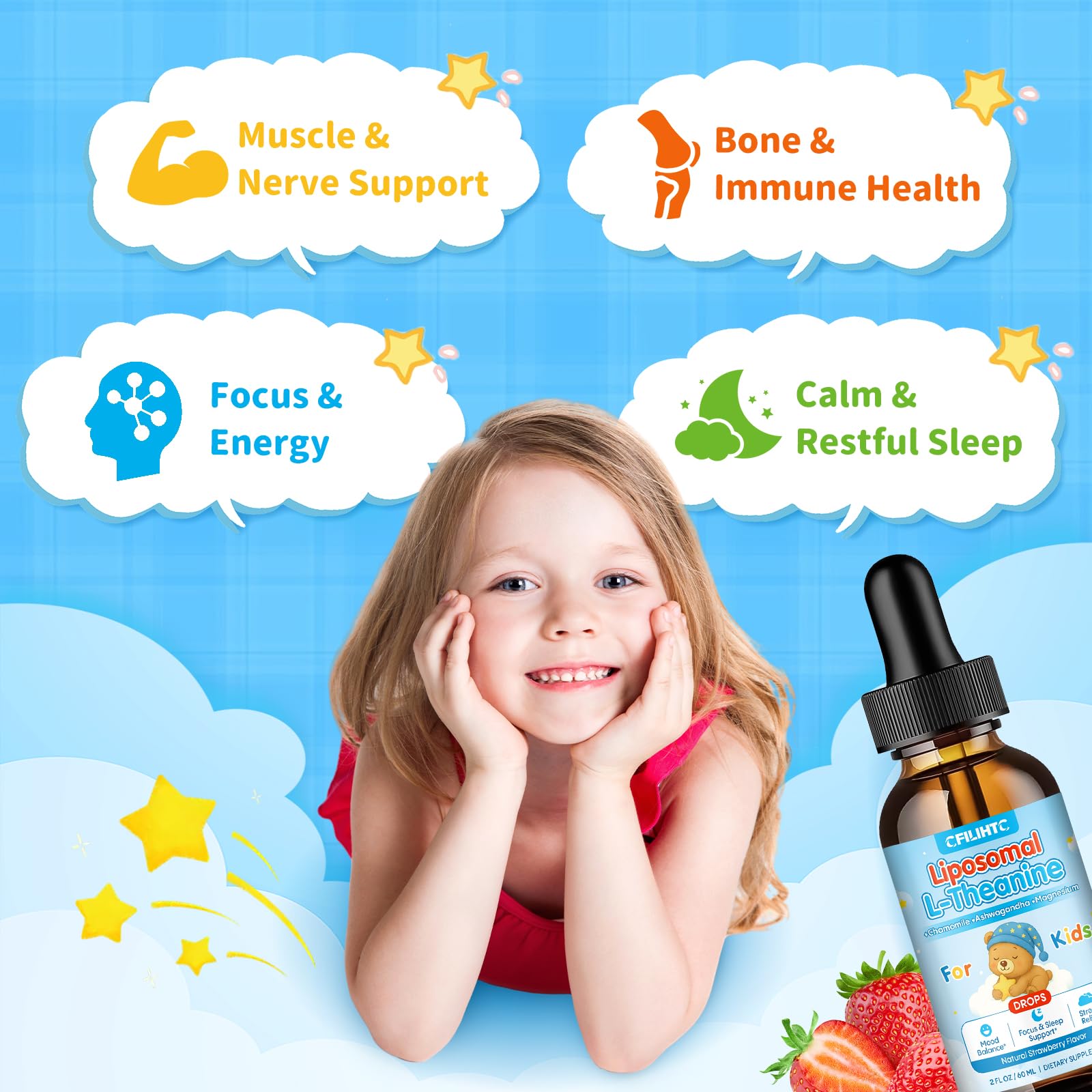 Liposomal L-Theanine Drops for Kids & Adults – Liquid L-Theanine Supplement with Magnesium Glycinate, Ashwagandha, Chamomile, Vitamin B6 & D3 – Supports Calm, Focus & Restful Sleep – Strawberry Flavor CFILIHTC Au supplements