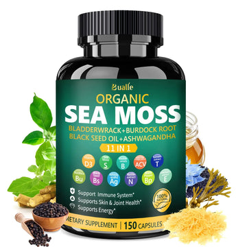 Bualle Irish Sea Moss Capsules – Organic Sea Moss, Black Seed Oil, Ashwagandha Supplements with Bladderwrack, Ginger & Burdock Root – Supports Daily Wellness, Skin & Energy – 150 Count (1 Pack) Bualle Au supplements