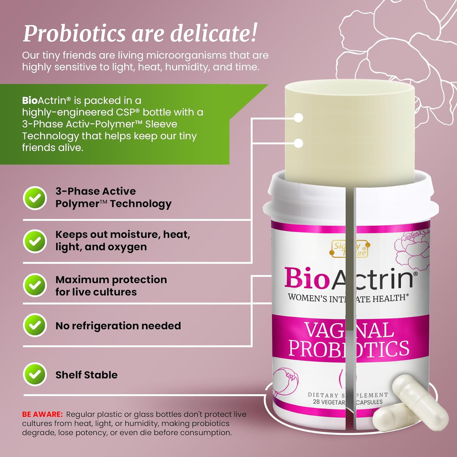 SIGNIFY NATURE Bioactrin Vaginal Probiotics for Women - Bacterial Vaginosis & Yeast Infection Treatment - BV Probiotic - pH Vaginitis Support-28 Pills SIGNIFY NATURE Au supplements