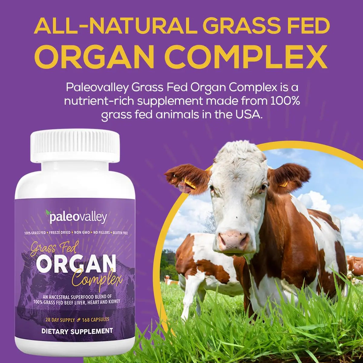 Paleovalley Grass Fed Beef Organ Complex - Freeze-Dried Beef Liver, Heart, and Kidney Blend, 1 Bottle Paleovalley Au supplements