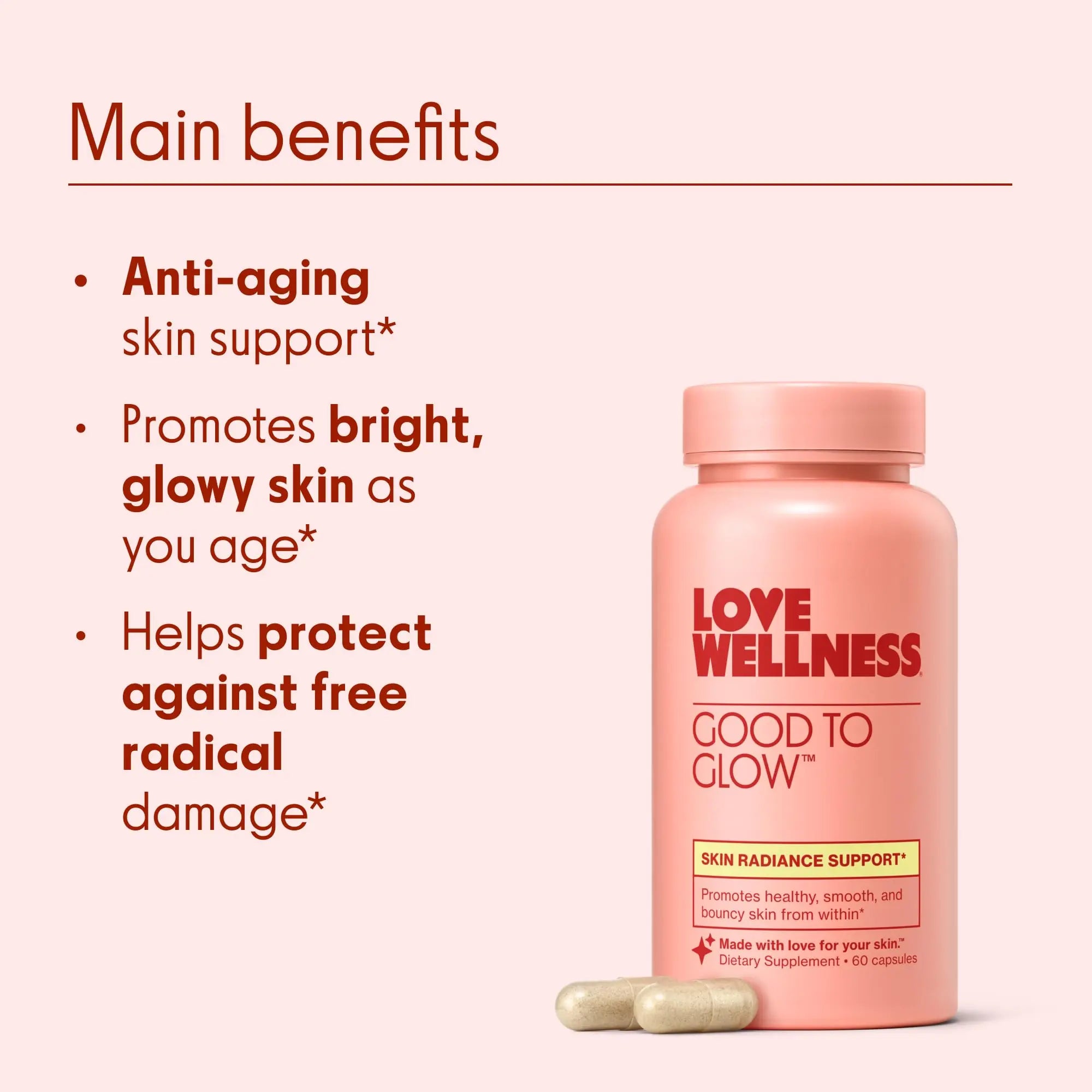 Love Wellness Good to Glow | Collagen Supplement with Biotin, Vitamin C, E, Ashwagandha & Zinc | Promotes Smooth, Glowing & Clear Skin | Enhances Smoothness & Promotes Healthy Skin | 60 Count Love Wellness Au supplements