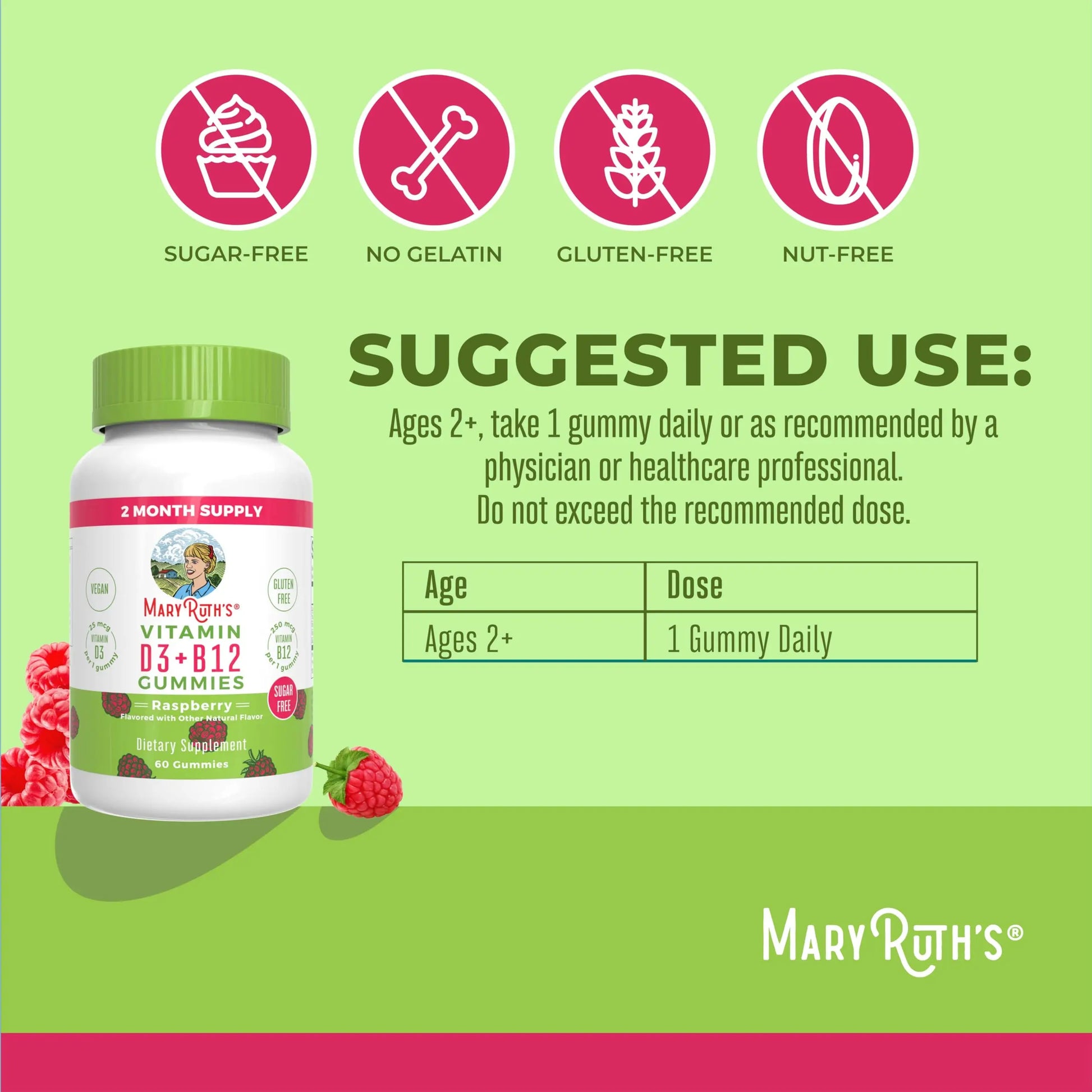 MaryRuth Organics Sugar Free | 2 Month Supply | Vitamin D & B12 Vitamin Supplements for Adults & Kids | Bone Health | Immune Support | Vegan | Non-GMO | 60 Servings MARYRUTH'S Au supplements