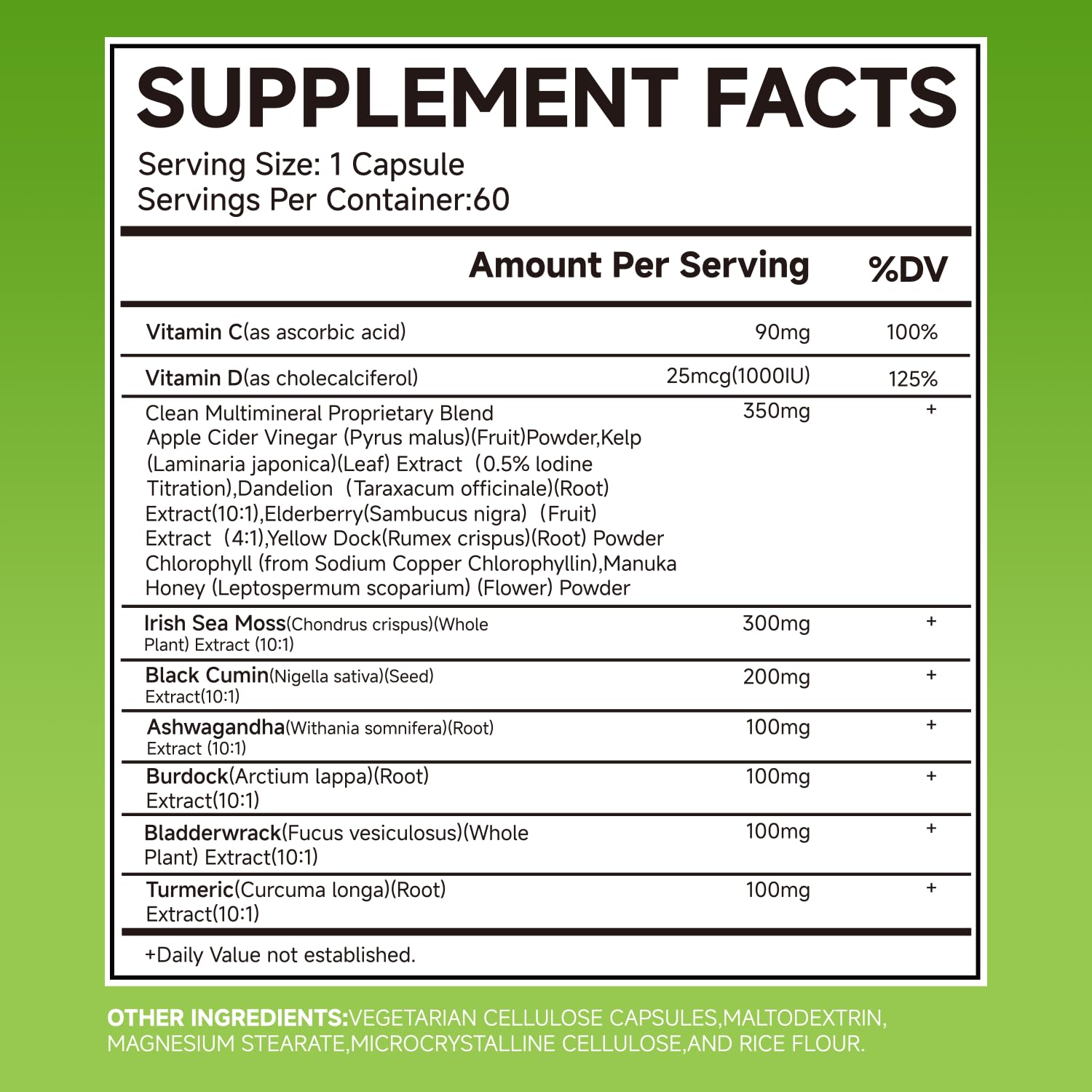 LEMON CODE Sea Moss & Black Seed Oil Capsules with Burdock & Bladderwrack & Ashwagandha, Vitamin C&D,Natural Herbal Complex for Daily Balance, Energy & Digestive Support, Vegan, Non-GMO, 60 Capsules LEMON CODE Au supplements