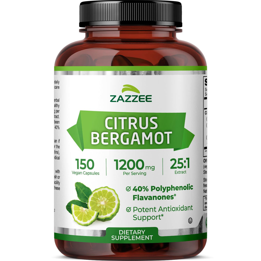 Zazzee Citrus Bergamot 25:1 Extract, 1200 mg Per Serving, 40% Polyphenolic Flavanones, 150 Vegan Capsules, 5 Month Supply, Citrus Bergamia, Antioxidant Support, Certified Kosher, Non-GMO, Made in USA Zazzee Au supplements