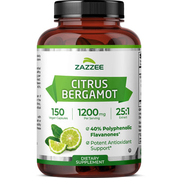 Zazzee Citrus Bergamot 25:1 Extract, 1200 mg Per Serving, 40% Polyphenolic Flavanones, 150 Vegan Capsules, 5 Month Supply, Citrus Bergamia, Antioxidant Support, Certified Kosher, Non-GMO, Made in USA Zazzee Au supplements