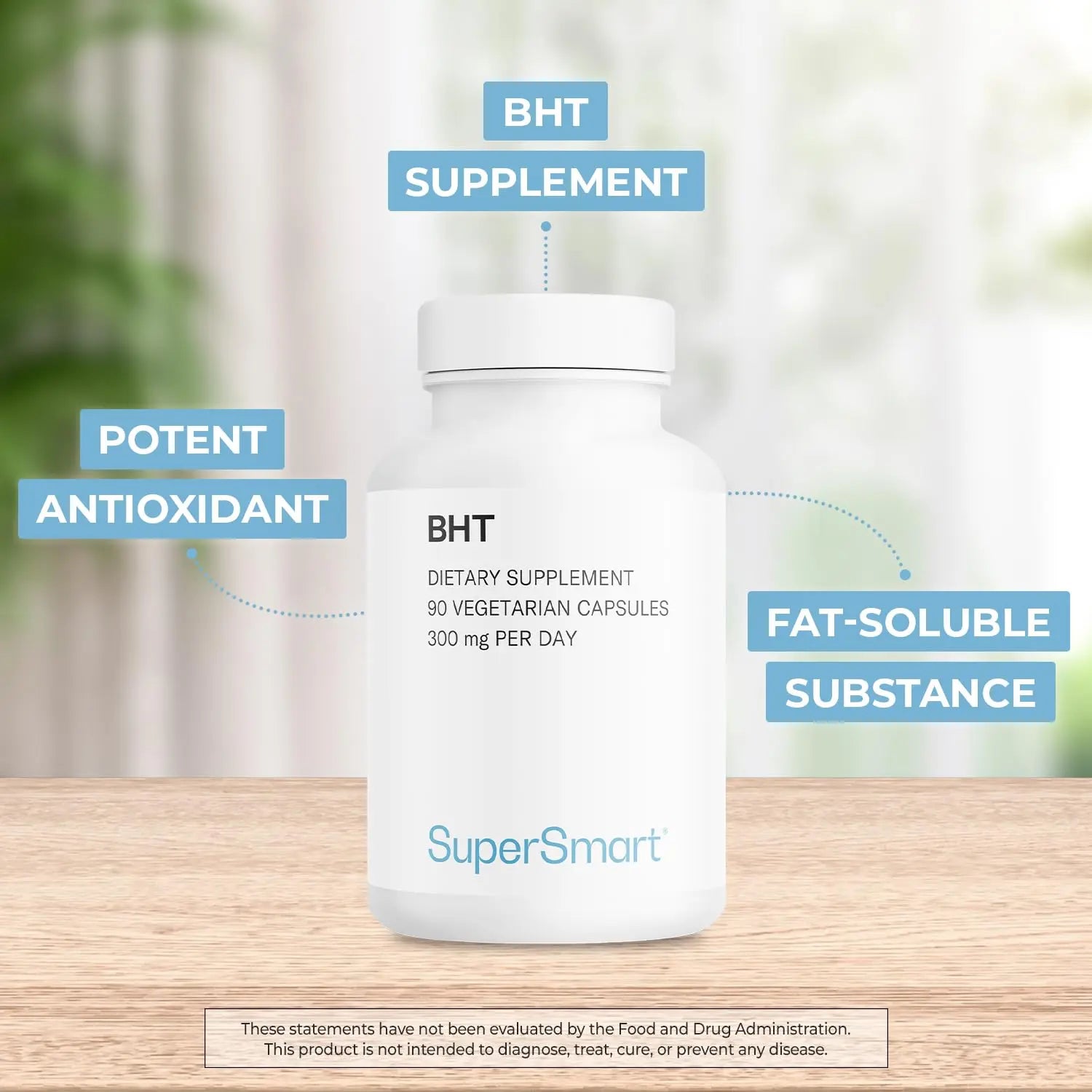 Supersmart - BHT Supplement 300mg per Day - Butylated Hydroxytoluene | Non-GMO & Gluten Free - 90 Vegetarian Capsules Supersmart Au supplements