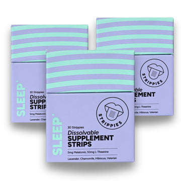 STRIPPIES Dissolvable Sleep Strips – Fast-Acting Melatonin 5mg with L-Theanine, Lavender, Chamomile, Hibiscus & Valerian – Natural Cranberry Flavor – 90 Strips STRIPPIES Au supplements