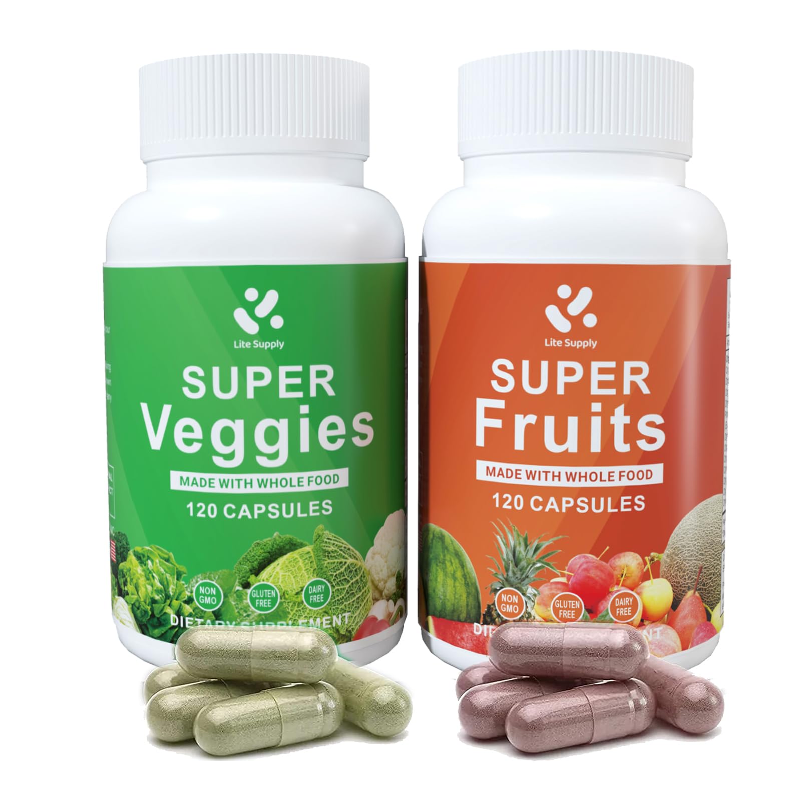Lite Supply Fruits and Veggies Supplement 240 Caps - 120 Fruit and 120 Veggie Capsules - Whole Food & Natural Superfood Filled with Vitamins & Minerals for Women, Men Supports Energy Levels Lite Supply Au supplements