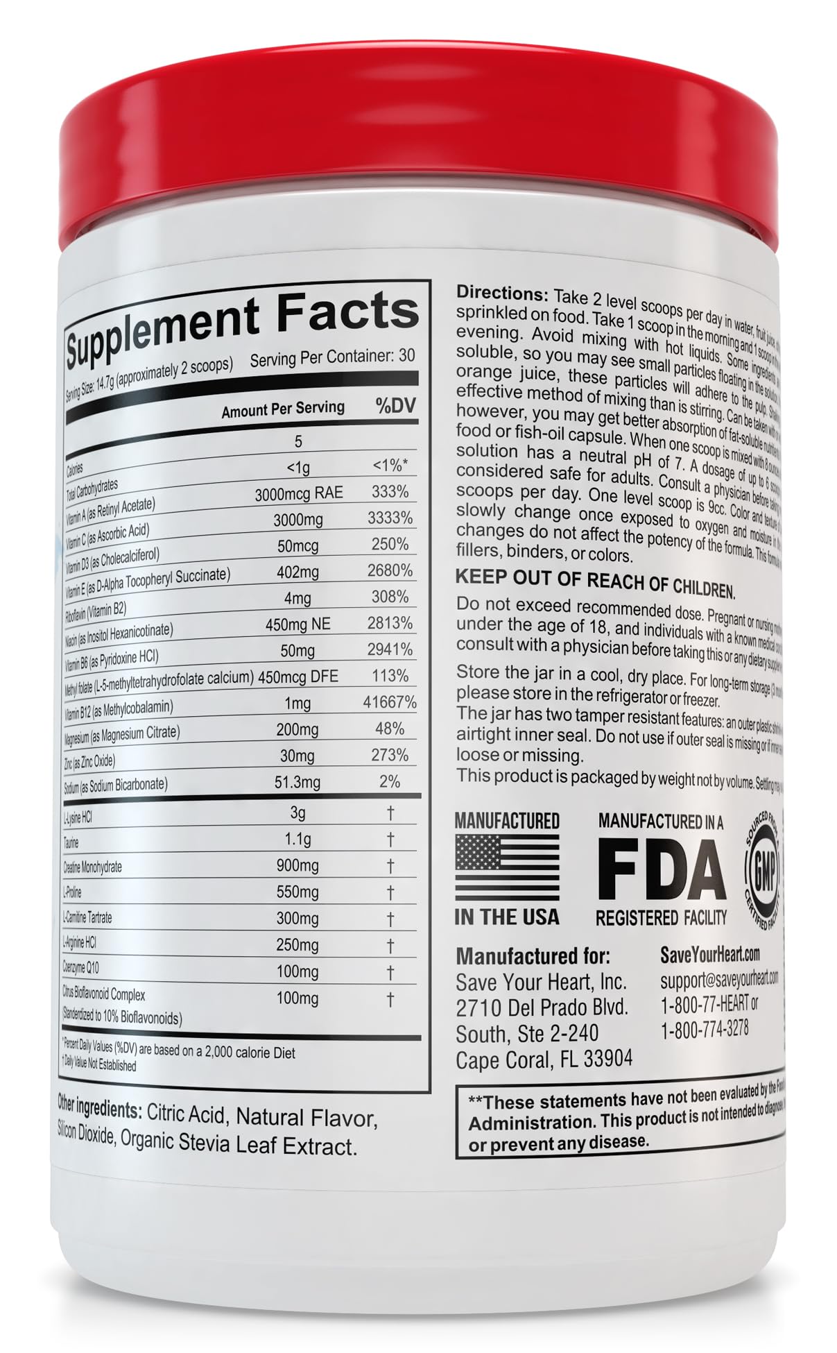 SAVE YOUR HEART Cardio Heart Health Powder Supplement - The Pauling Therapy Essentials Formula (PTEF) Healthy Vitamin C, B-12, L-Lysine, L-Arginine, Magnesium, Zinc + Vitamins, Minerals & Antioxidants SAVE YOUR HEART Au supplements