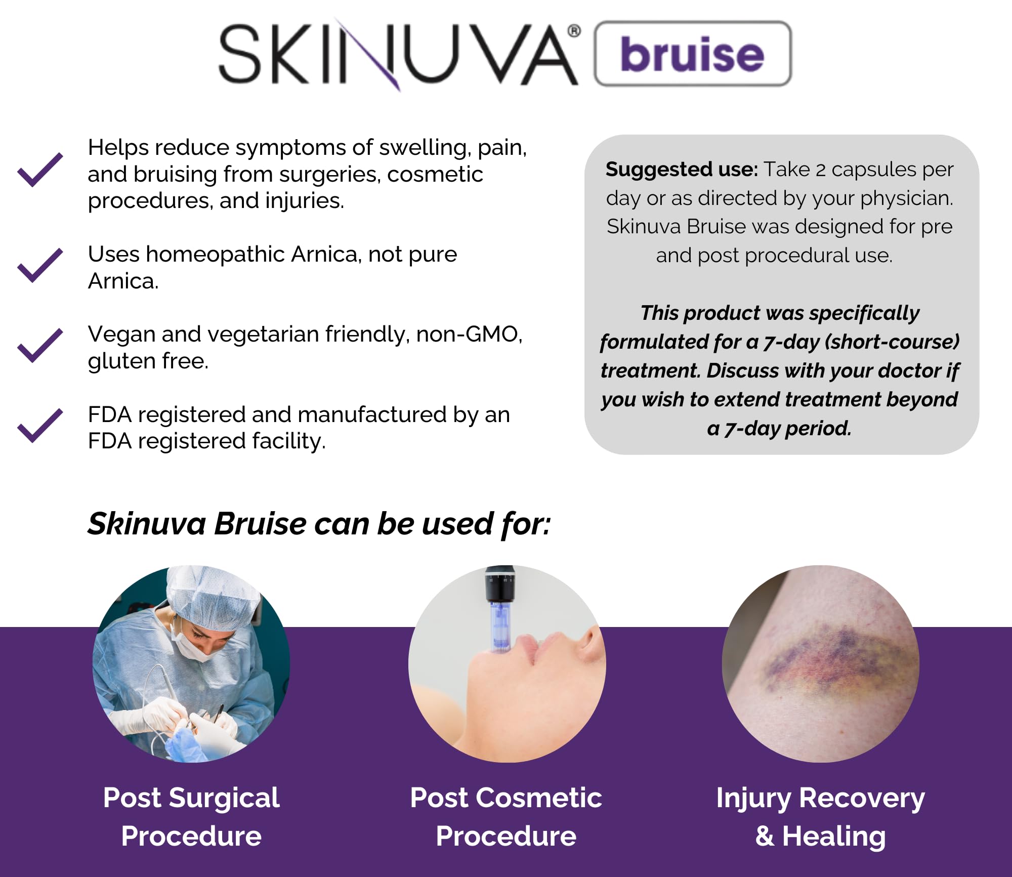 Skinuva® Bruise - Supplement for Bruising and Swelling - A Homeopathic Bruise Remedy Formulated with Arnica, Bromelain & Zinc - 14 Capsules (7-Day Treatment) Skinuva Au supplements