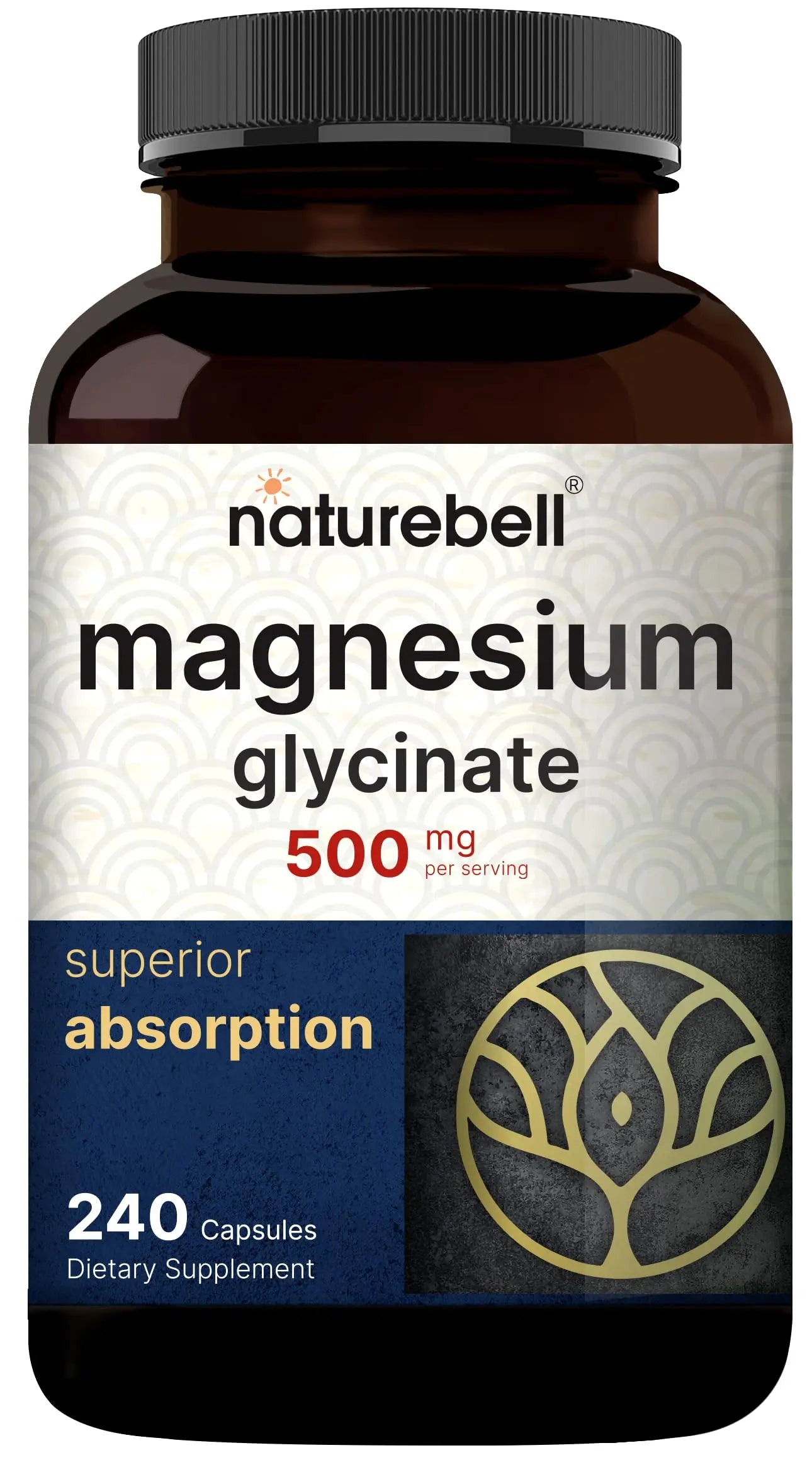 NatureBell Magnesium Glycinate Capsules 500mg | 240 Count, 100% Chelated & Purified NatureBell Au supplements