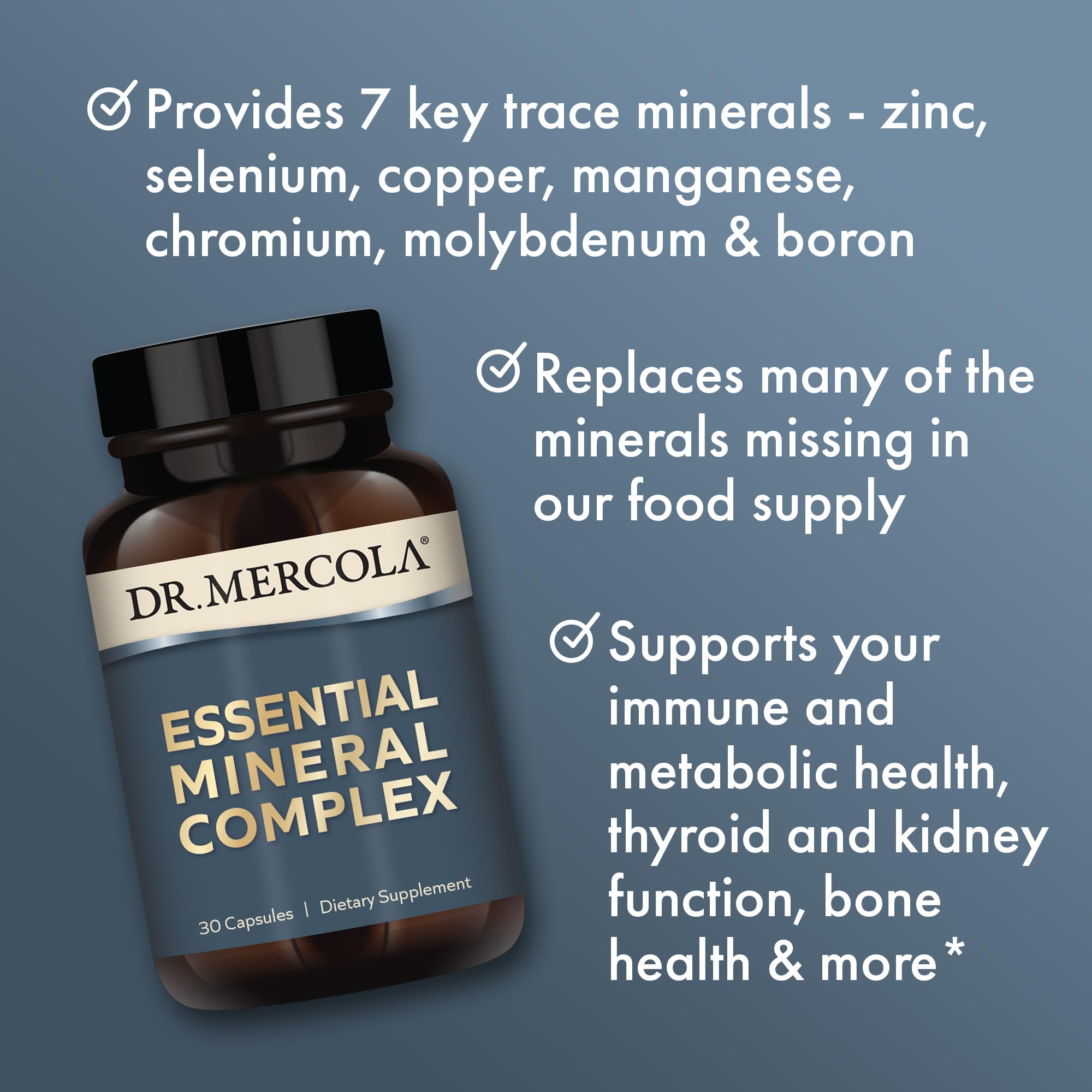 Dr. Mercola Essential Mineral Complex - Supports Cellular Health & Vital Functions - Zinc, Selenium, Copper, Manganese, Chromium, Molybdenum, Boron - 30 Capsules Dr. Mercola Au supplements
