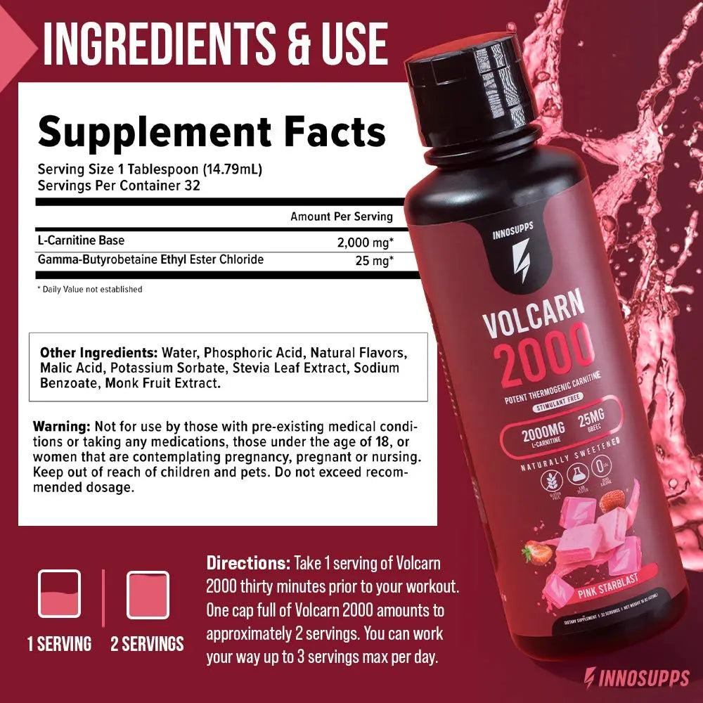 InnoSupps Volcarn 2000 - Advanced Fat Burning Liquid | L-Carnitine,GBEEC, Boost Energy InnoSupps Au supplements
