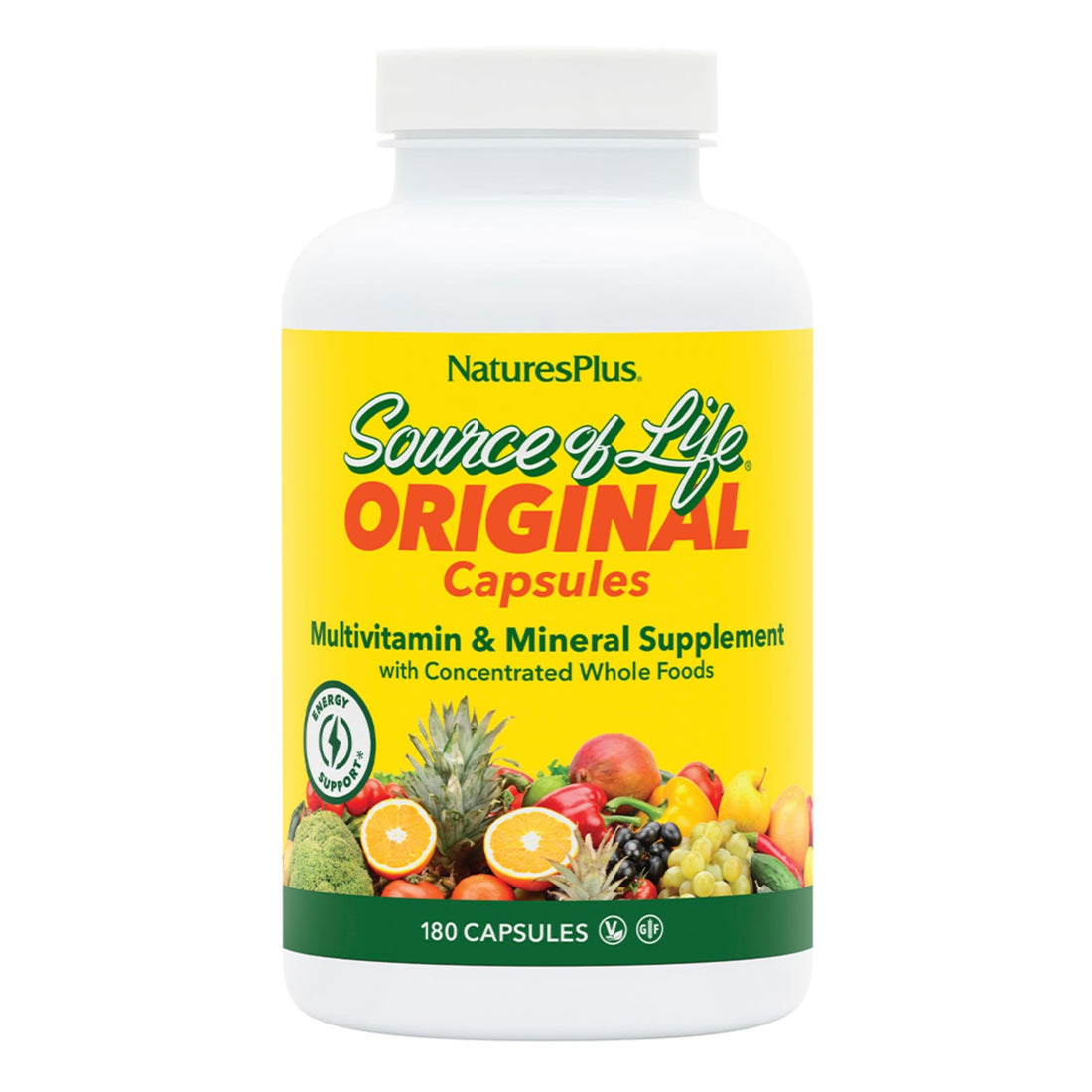 NaturesPlus Source of Life - 180 Capsules - Multivitamin & Mineral Supplement - Supports Natural Energy & Overall Well-Being - Gluten Free, Vegetarian - 20 Servings NaturesPlus Au supplements