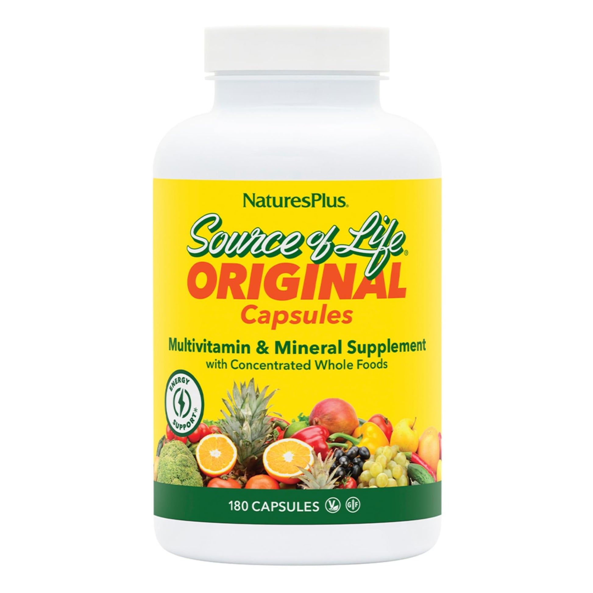 NaturesPlus Source of Life - 180 Capsules - Multivitamin & Mineral Supplement - Supports Natural Energy & Overall Well-Being - Gluten Free, Vegetarian - 20 Servings NaturesPlus Au supplements