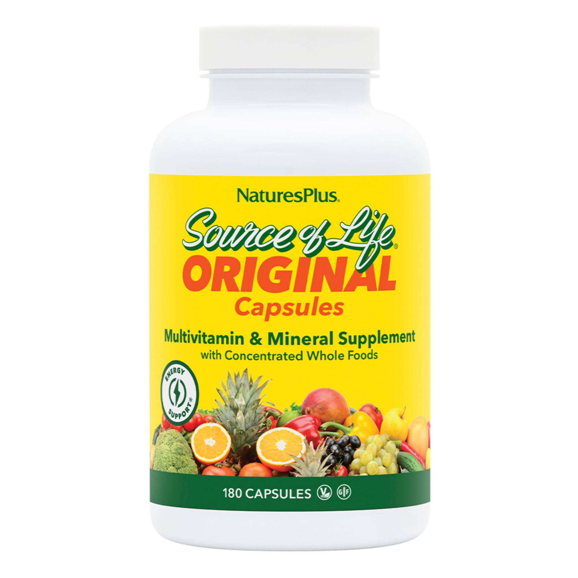 NaturesPlus Source of Life - 180 Capsules - Multivitamin & Mineral Supplement - Supports Natural Energy & Overall Well-Being - Gluten Free, Vegetarian - 20 Servings NaturesPlus Au supplements
