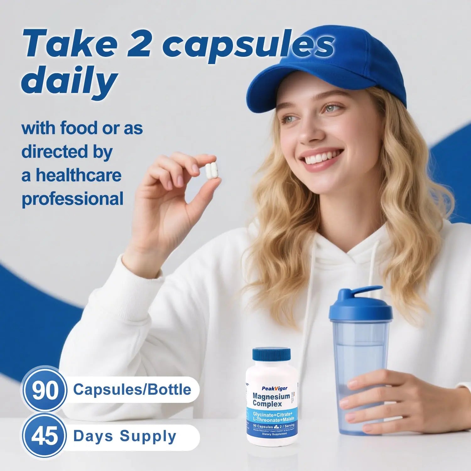 5 in 1 Magnesium Complex, 976mg Complex with Magnesium Glycinate, Citrate, Malate & L-Threonate, Vitamin B6 for High Absorption, Third Party Tested, Gluten-Free, Easy-Swallow Vegan Capsule PeakVigor Au supplements