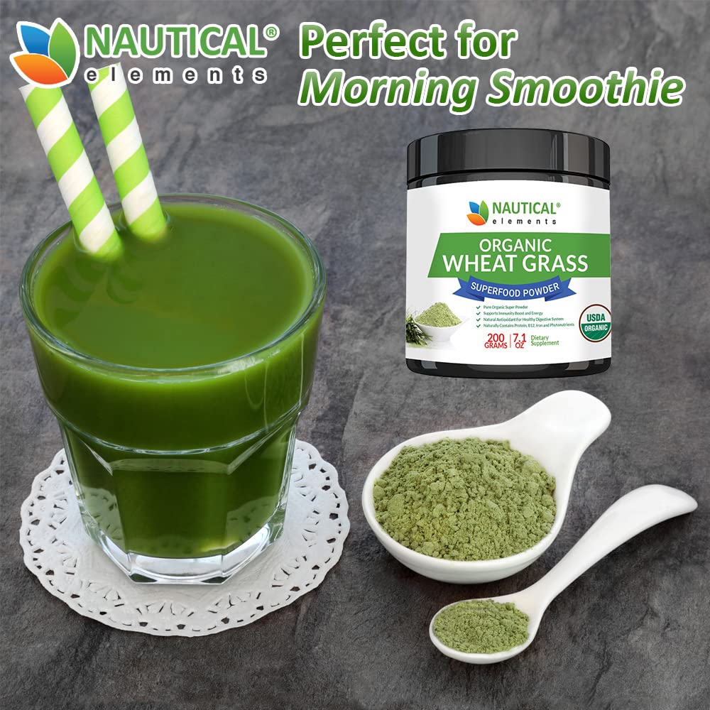 Wheatgrass Powder - USDA Certified Organic Wheat Grass Powder That Is Rich In Essential Amino Acids, Chlorophyll, Antioxidants, Fatty Acids, Minerals & Vitamins - US Grown - Vegan & Non-GMO Superfoods Nautical Elements Au supplements
