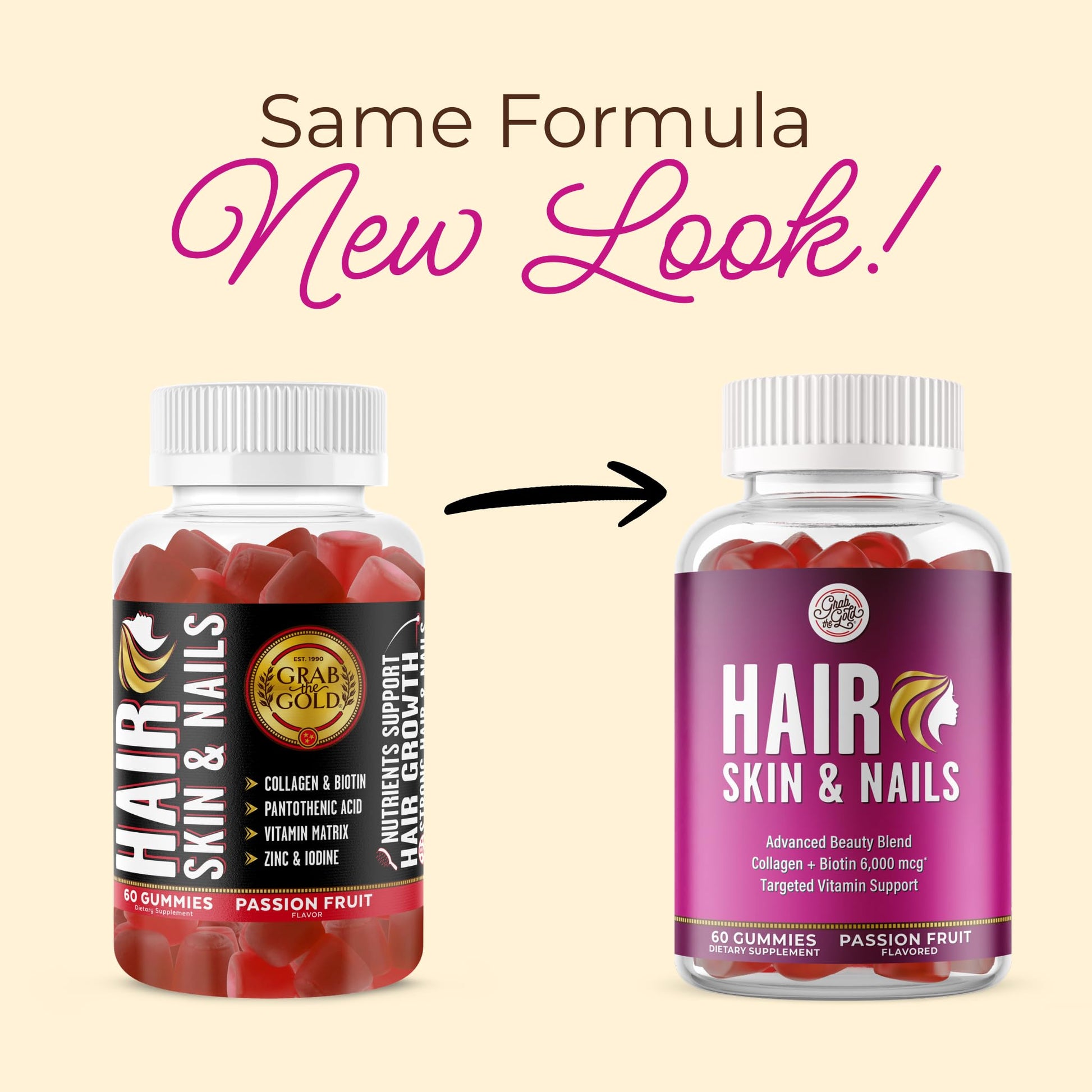 Grab The Gold Hair Skin & Nails Vitamins for Women | Gummies with 6000mcg Biotin & Collagen | 10 Essential Vitamin & Minerals | Gluten-Free, Non-GMO, Passion Fruit Flavor | 1 Month Supply, Made in USA Grab The Gold Au supplements