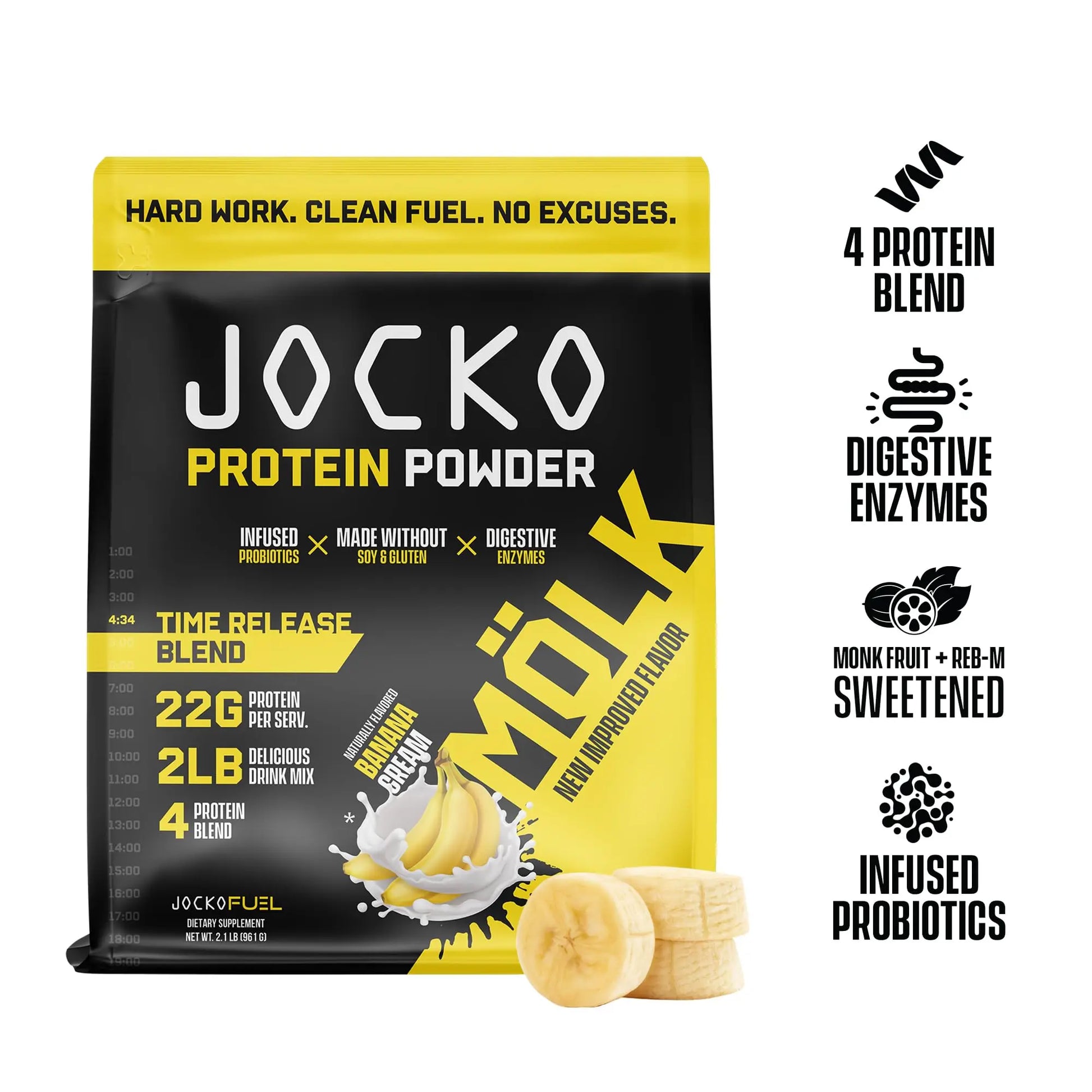 Jocko Mölk Whey Protein Powder (Banana Cream) - Keto, Probiotics, Grass Fed, Digestive Jocko Fuel Au supplements