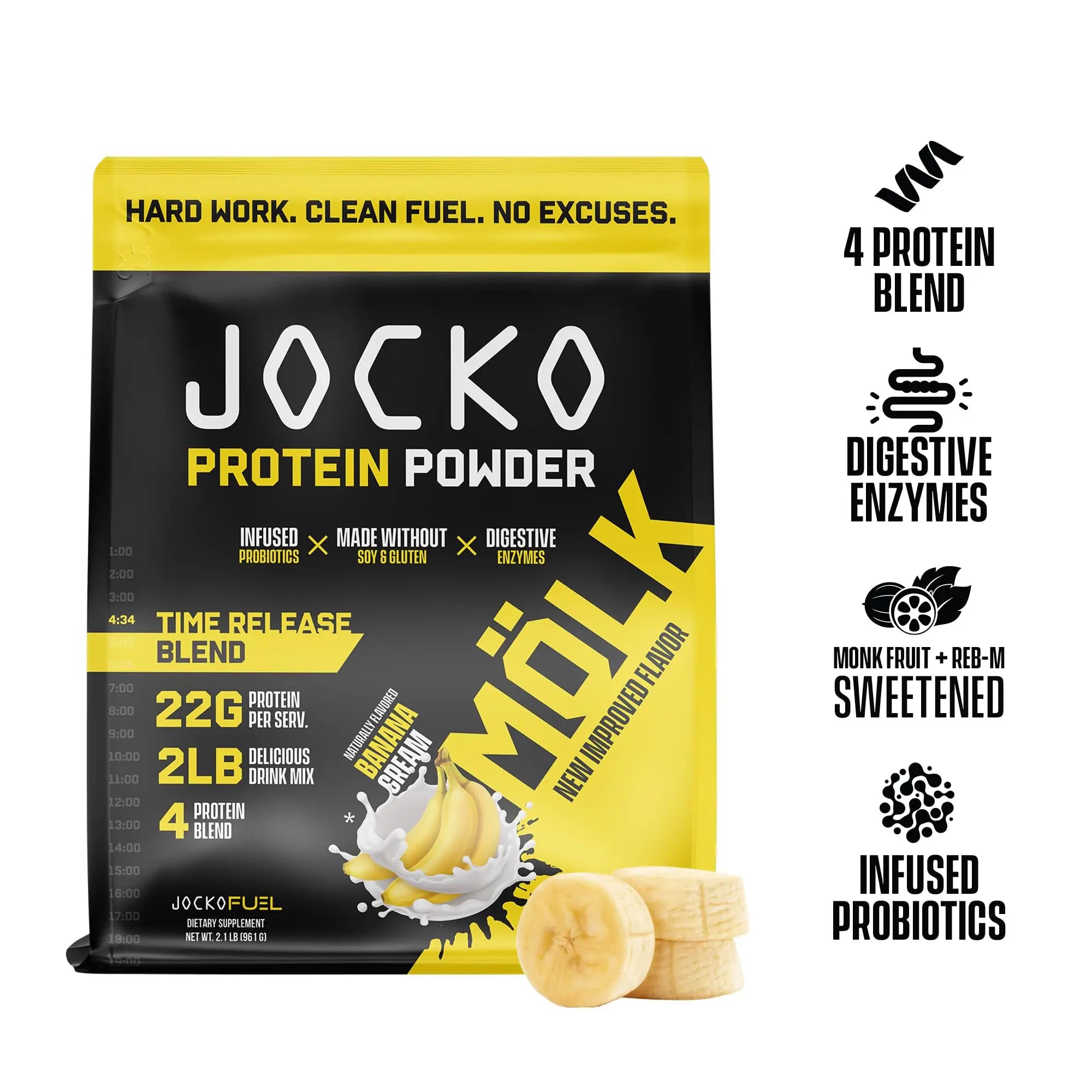Jocko Mölk Whey Protein Powder (Banana Cream) - Keto, Probiotics, Grass Fed, Digestive Jocko Fuel Au supplements