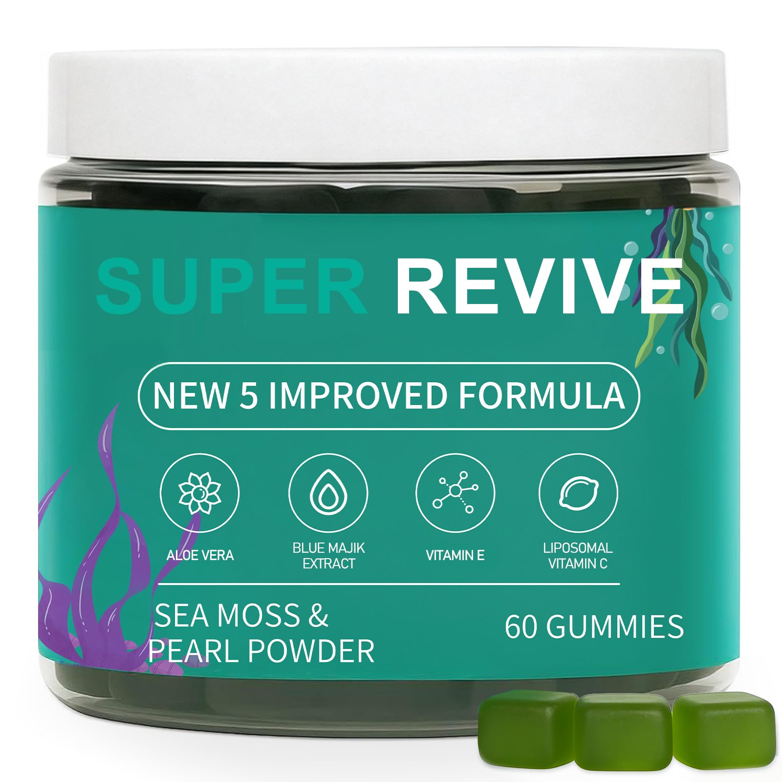 caicieter Super Revive Gummies for Hair Loss - Sea Moss Gummies with Vitamin C, E, Aloe Vera & Pearl Powder Glow, Promotes Thicker, Fuller & Stronger Hair - 60 Count caicieter Au supplements