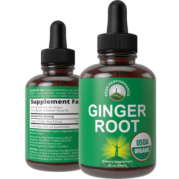 USDA Organic Ginger Root Extract Liquid Drops. Zero Sugar, Non Bitter Vegan Ginger Oil Supplement for Immune, Digestive + Gut Support. High Bioavailability, Gluten Free for Women and Men. Take Orally Peak Performance Au supplements