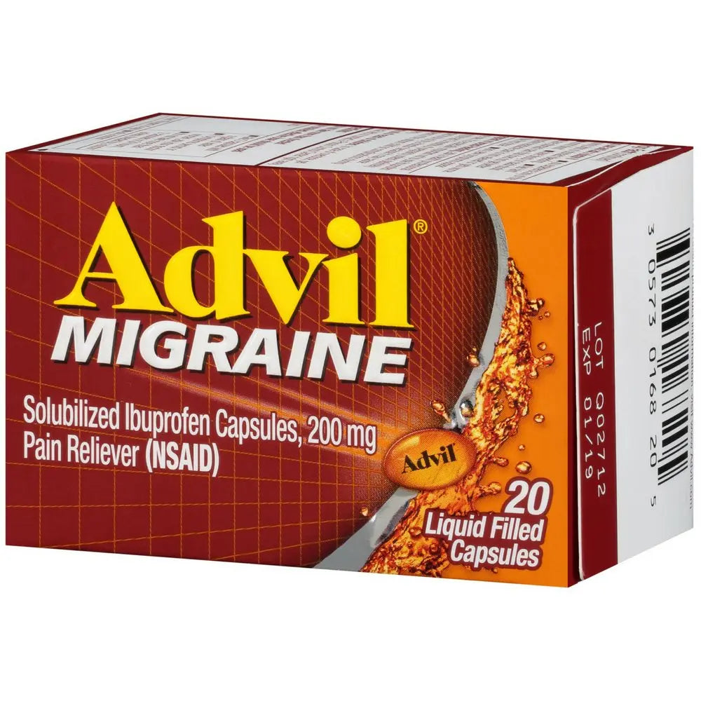 Advil Migraine Pain Reliever, Solubilized Ibuprofen 200mg, 20 Count, Liquid Filled Capsules, Powerful Migraine Relief Advil Au supplements