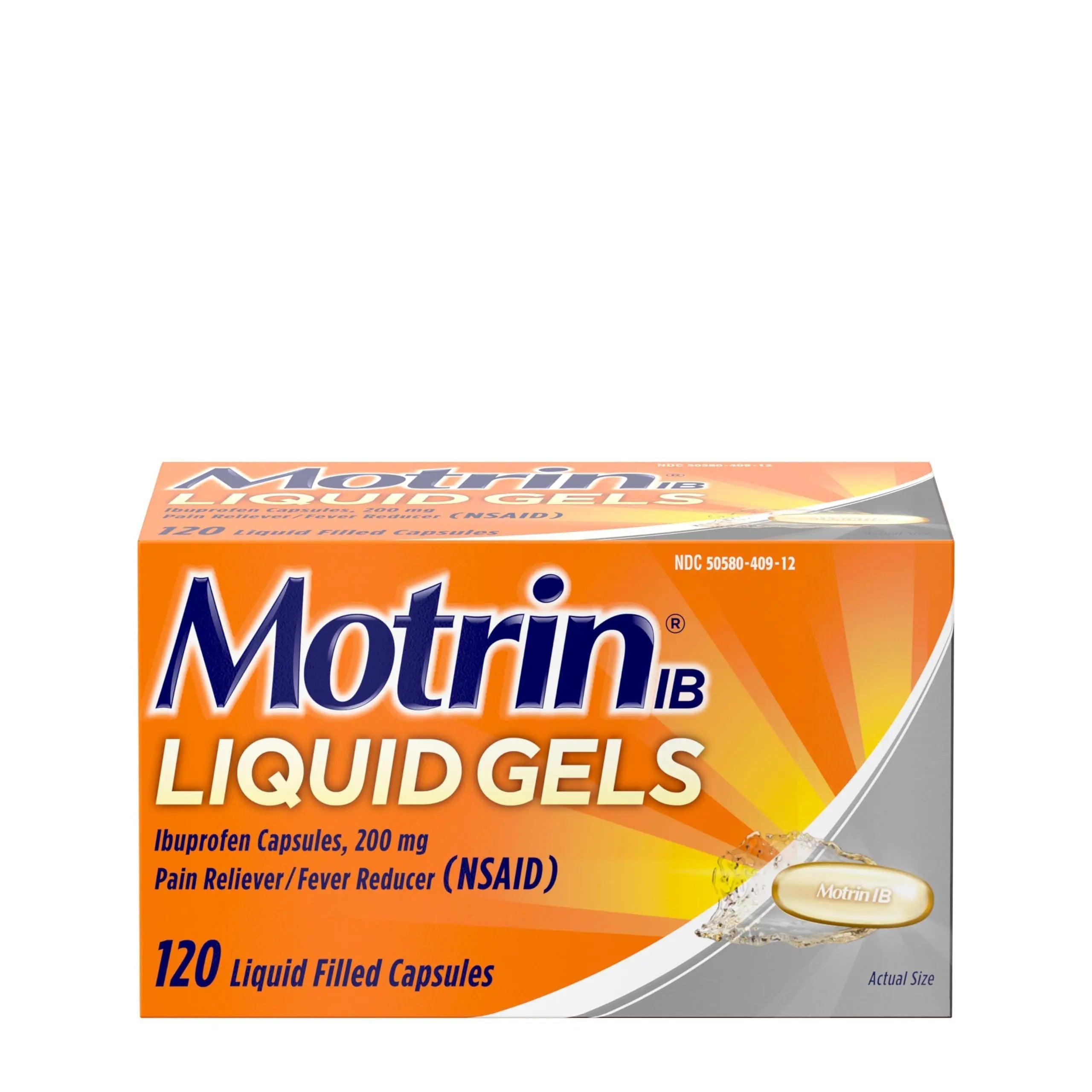 Motrin IB Liquid Gels with 200mg Ibuprofen per Caplet, Pain Reliever & Fever Reducer for Adults, Relief from Minor Arthritis Pain, Muscle Aches, Headache, Menstrual Cramps & Backache, 120 ct Motrin Au supplements