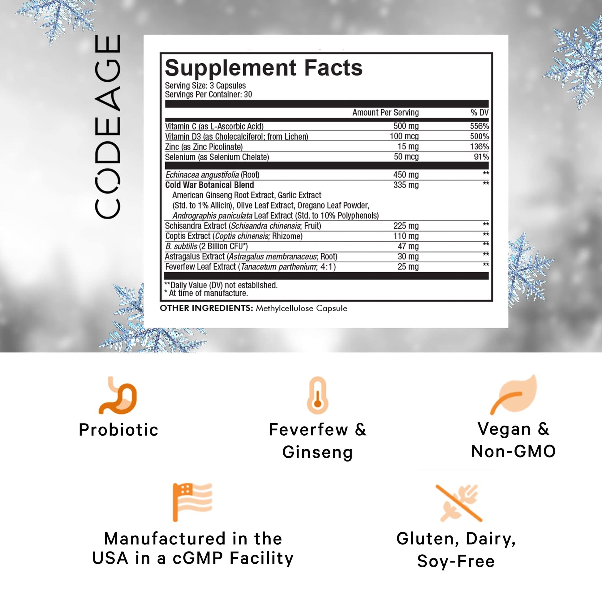 Codeage Clearhead Echinacea+ Supplement - Echinacea, Schisandra, Feverfew, Coptis, American Ginseng, Astragalus, Garlic, Probiotics, Vitamins C & D3, Zinc, Selenium - Clear Head Vitamin - 90 Capsules Codeage Au supplements