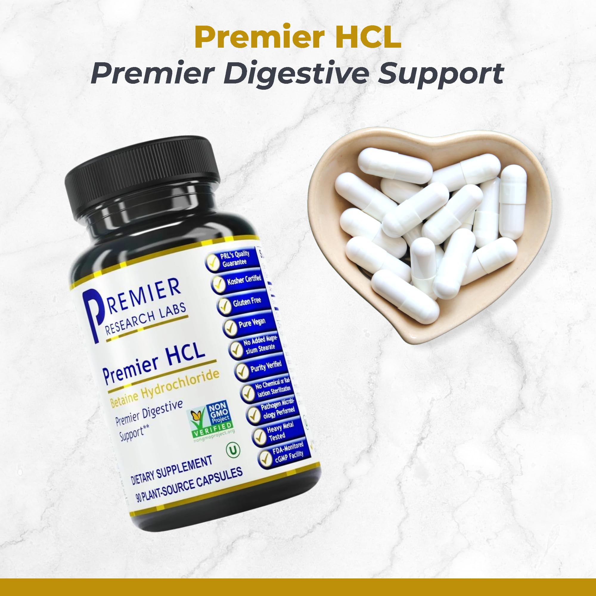 Premier Research Labs Premier HCL - Betaine HCL, Betaine Hydrochloride Supplement for Optimal Digestive Function, Nutrient Absorption, Betaine-HCL for Low Stomach Acid- 90 Vegetarian Capsules (2 Pack) Premier Research Labs Au supplements