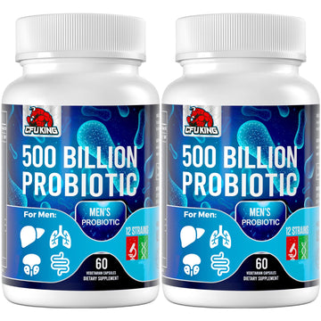 Probiotics for Men, 500 Billion CFU & 12 Mens Probiotic for Digestive Health + 4 Organic Prebiotic Fiber, for Digestive, Gut, Immune Health, Bloating, Gas, Energy Support, Shelf Stable - 120 Capsules CFUKING Au supplements