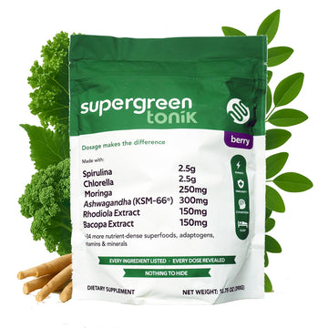 SUPERGREEN TONIK 100% Natural Greens Superfood Powder – Daily Supplement with 40 Superfoods, Vitamins and Minerals – Supports Energy, Stress and Immunity – 30 Days 360 Grams Berry Flavor (1 Bag) SUPERGREEN TONIK Au supplements